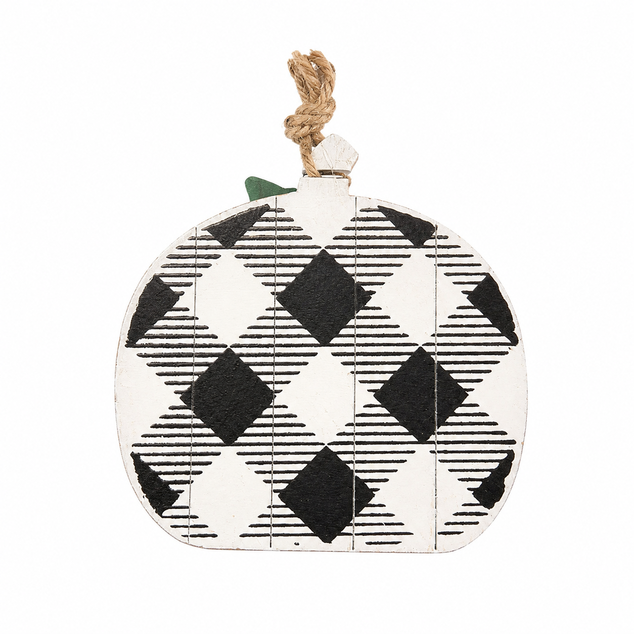 Ganz Black and White Buffalo Check Wooden Pumpkin Hanging Decor