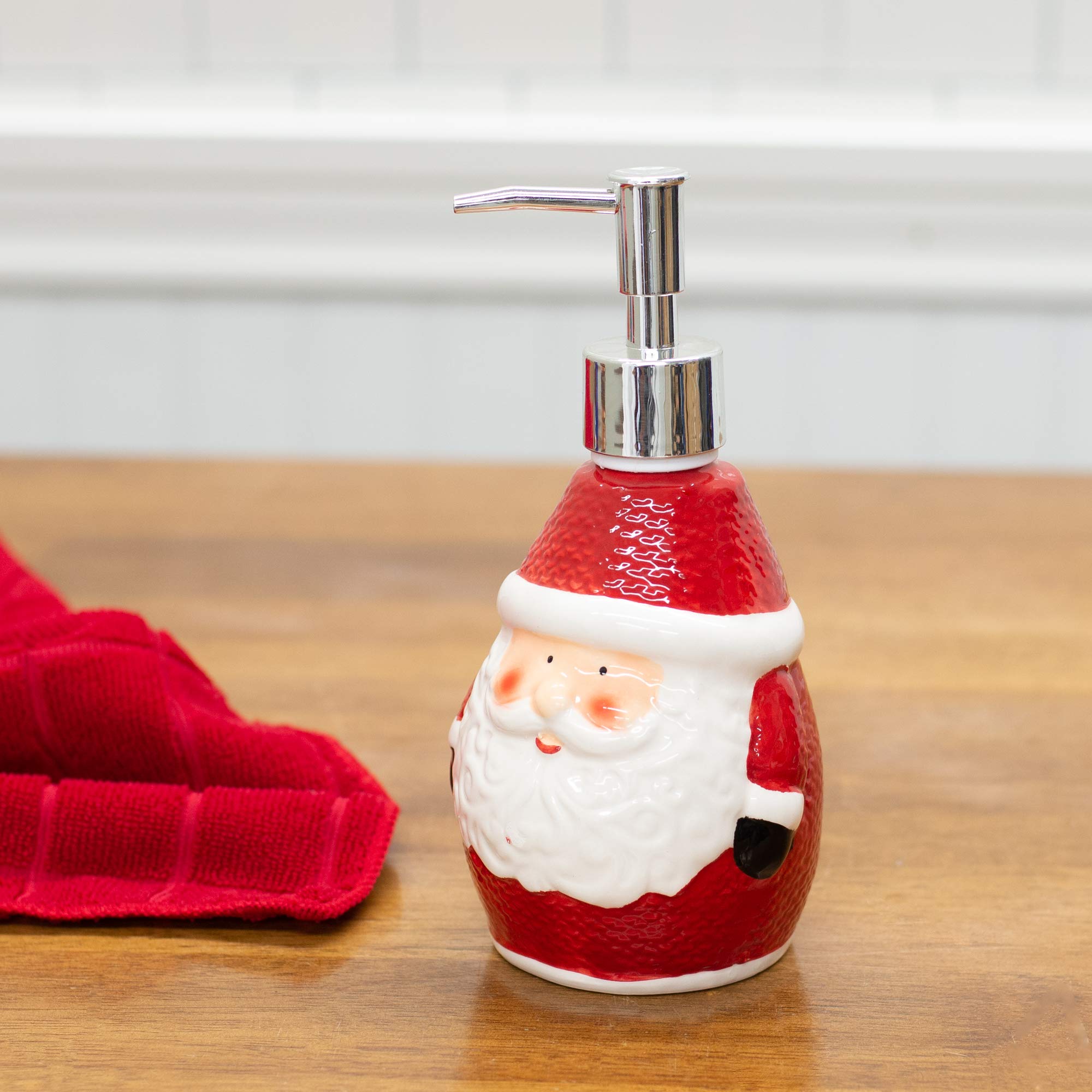 Santa Claus Rosy Red 7 x 4 Dolomite Ceramic Christmas Countertop Soap Dispenser