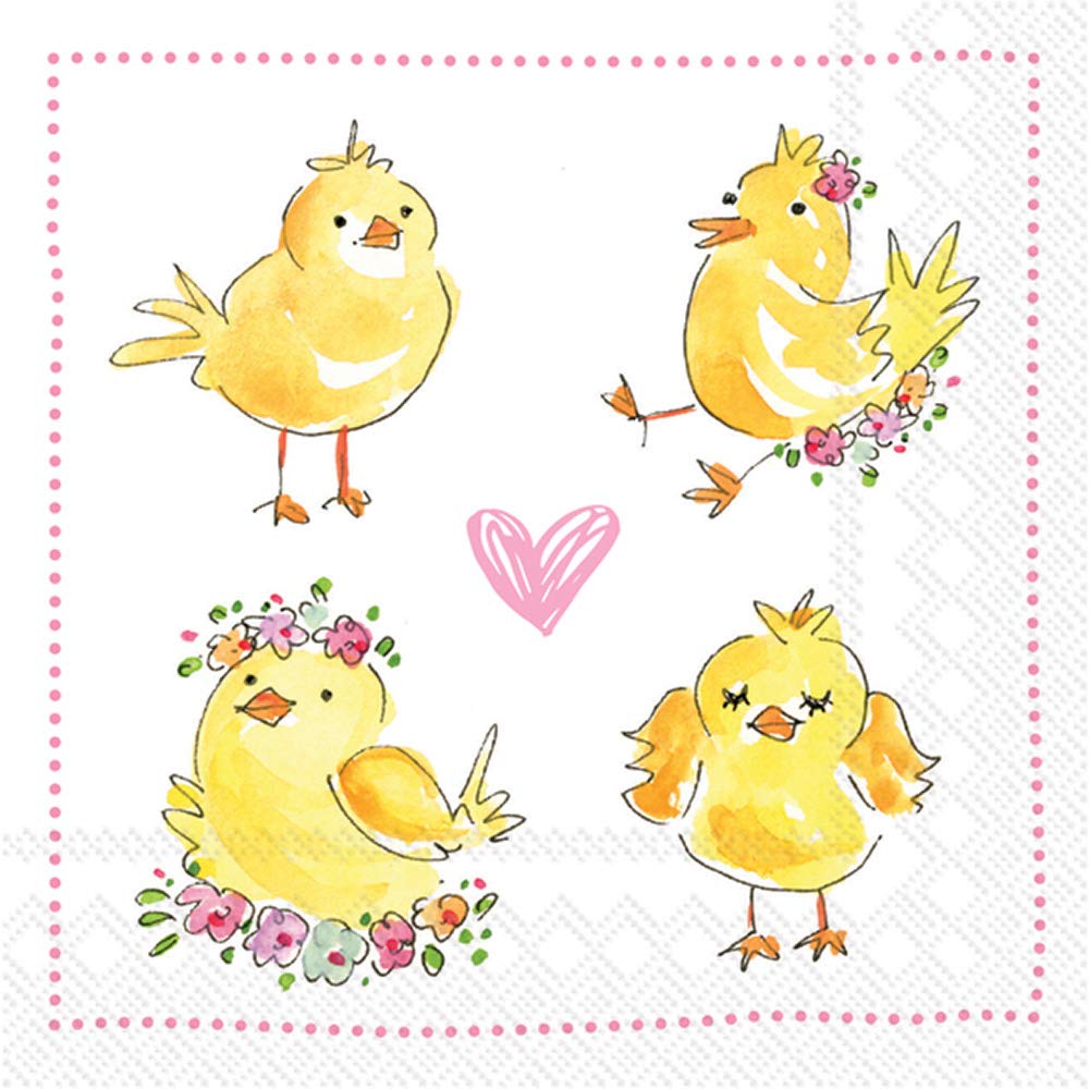 Boston International Roseanne Beck Collection Cocktail Beverage Paper Napkins, 5" X 5", Easter Chicks