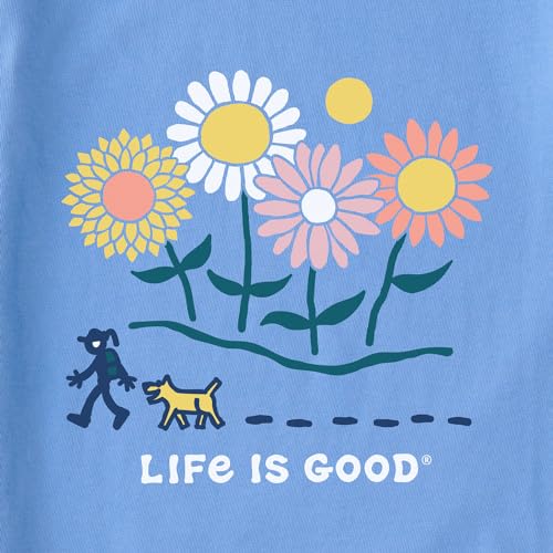 SM Life is Good Women's Daisy Flowers & Dog Walking V-Neck Crusher T-Shirt