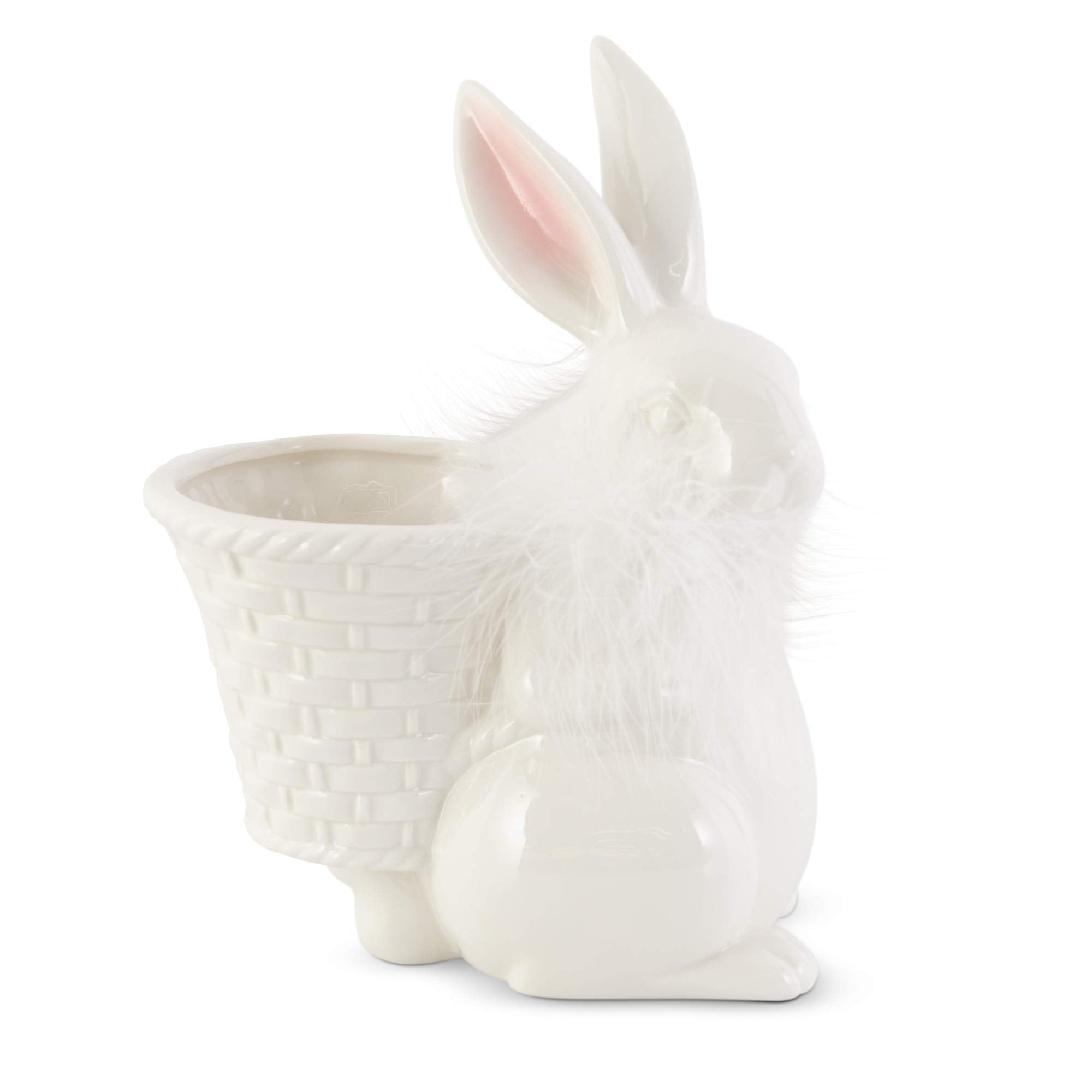 White Porcelain Feathered Bunny with Basket