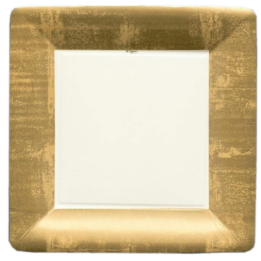 Entertaining with Caspari Square Dinner Plates, Gold Leaf/Ivory, 8-Pack