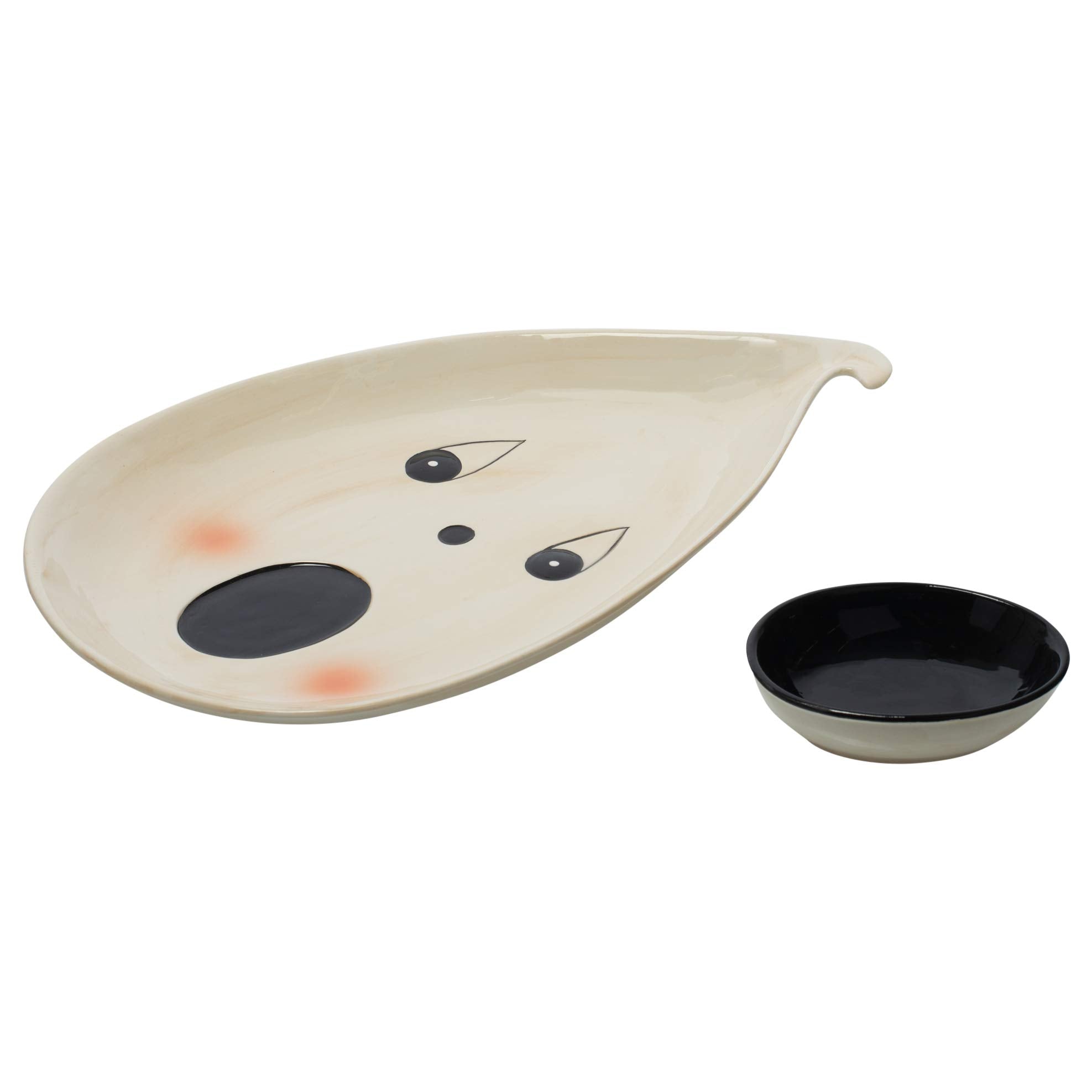 Transpac Imports, Inc. Dip-a-Boo Ghost Glossy White 15 x 9 Dolomite Halloween Serving Platter Set