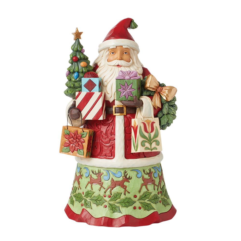 Enesco Jim Shore Heartwood Creek Santa Holding Gifts Bags Figurine- Stone Resin Hand Painted Crafted Collectible Santa Figurines Christmas Home Decor Statue, 10.43 Inch