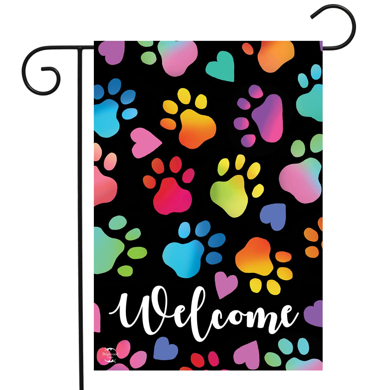 Rainbow Pawprints Welcome Garden Flag