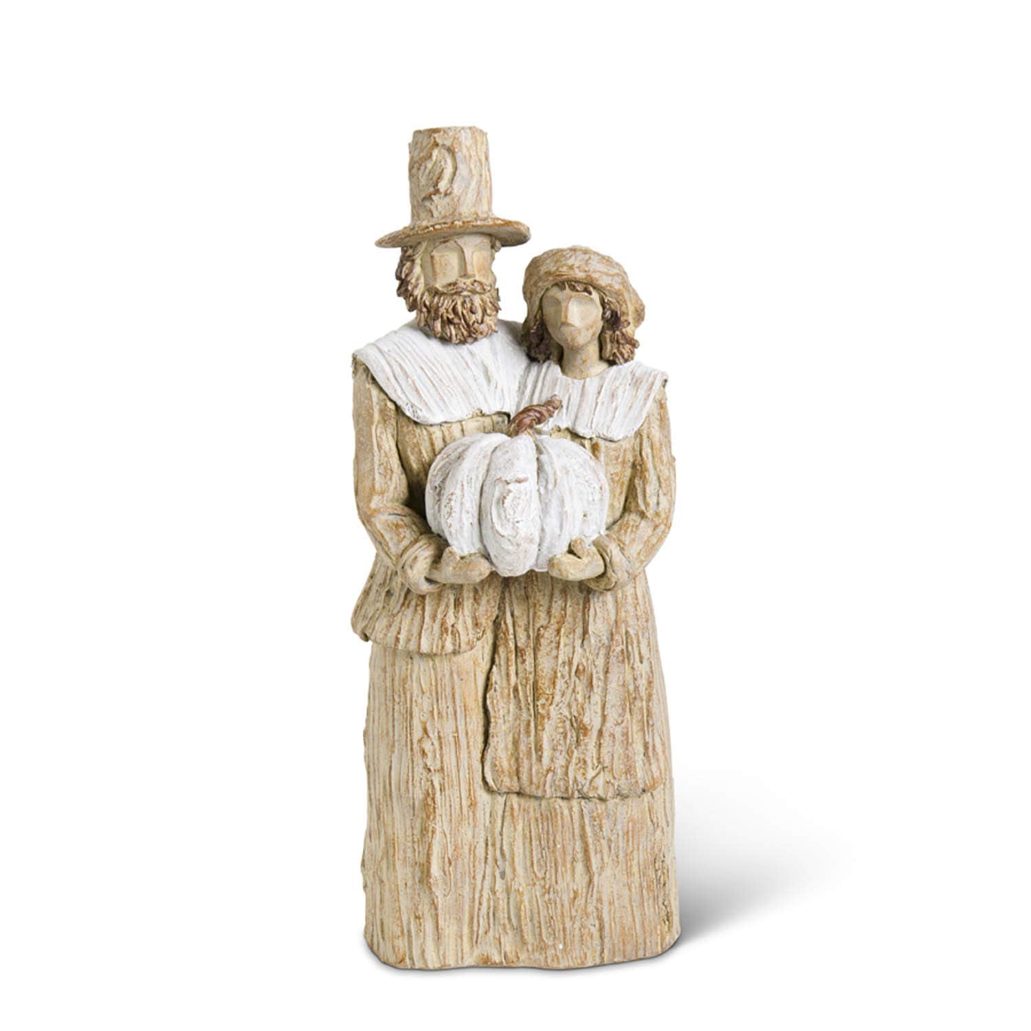 K&K Interiors 16 Inch Tan & Cream Resin Pilgrim Man & Woman, Tan