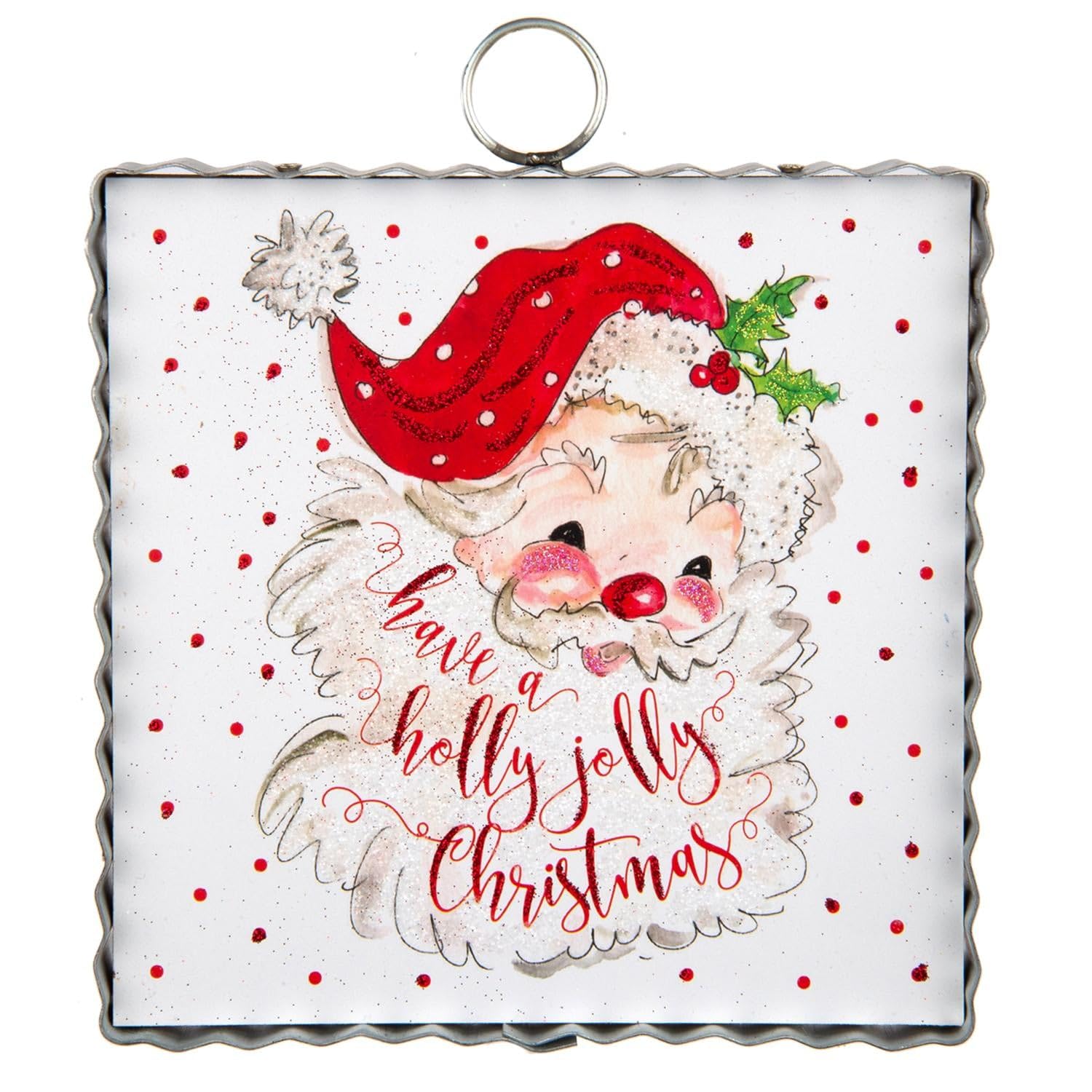 The Round Top Collection "Have a Holly Jolly Christmas" Vintage Santa Crimped Metal Plaque / Ornament