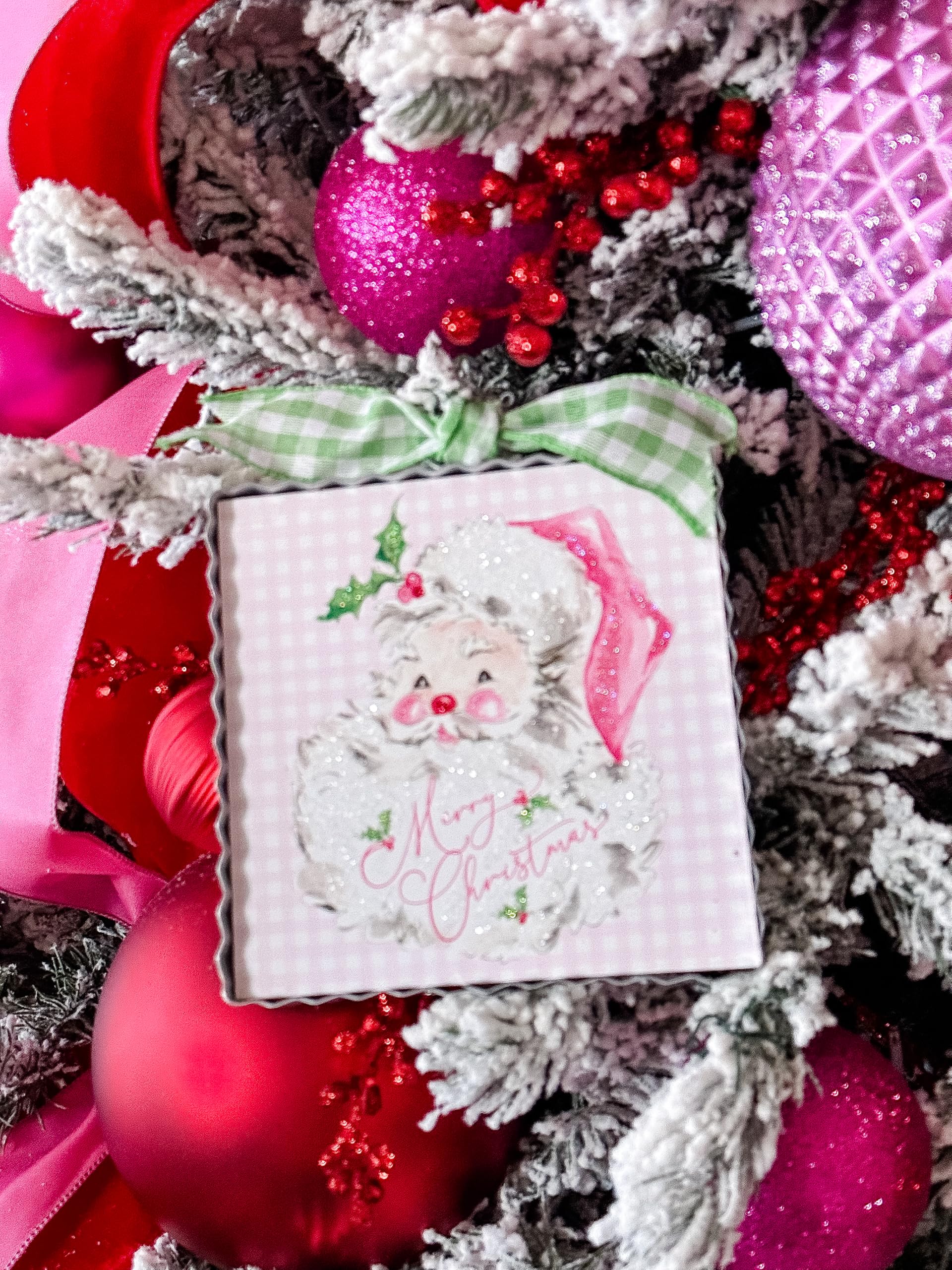 The Round Top Collection Mini Becks Pink Santa "Merry Christmas" Metal Plaque