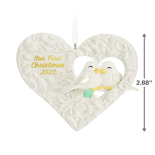 Hallmark Keepsake Christmas Ornament 2023, Our First Christmas Birds in Heart, Porcelain Ornament, Wedding Gift