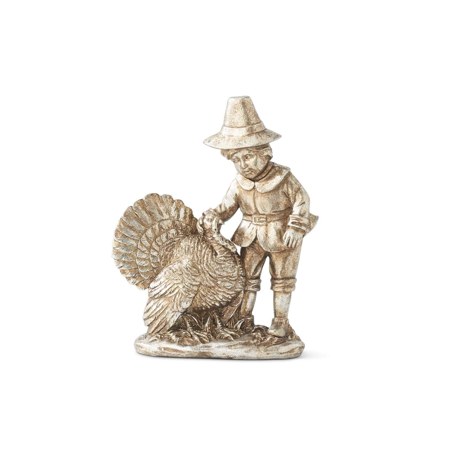 7.25 Inch Antique Silver Resin Children with Turkeys