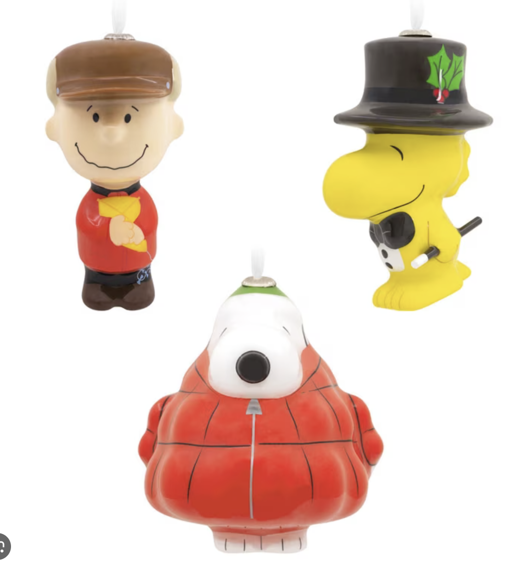 Hallmark Peanuts Charlie Brown, Snoopy, and Woodstock Christmas Tree Ornaments Set, 3-Pack