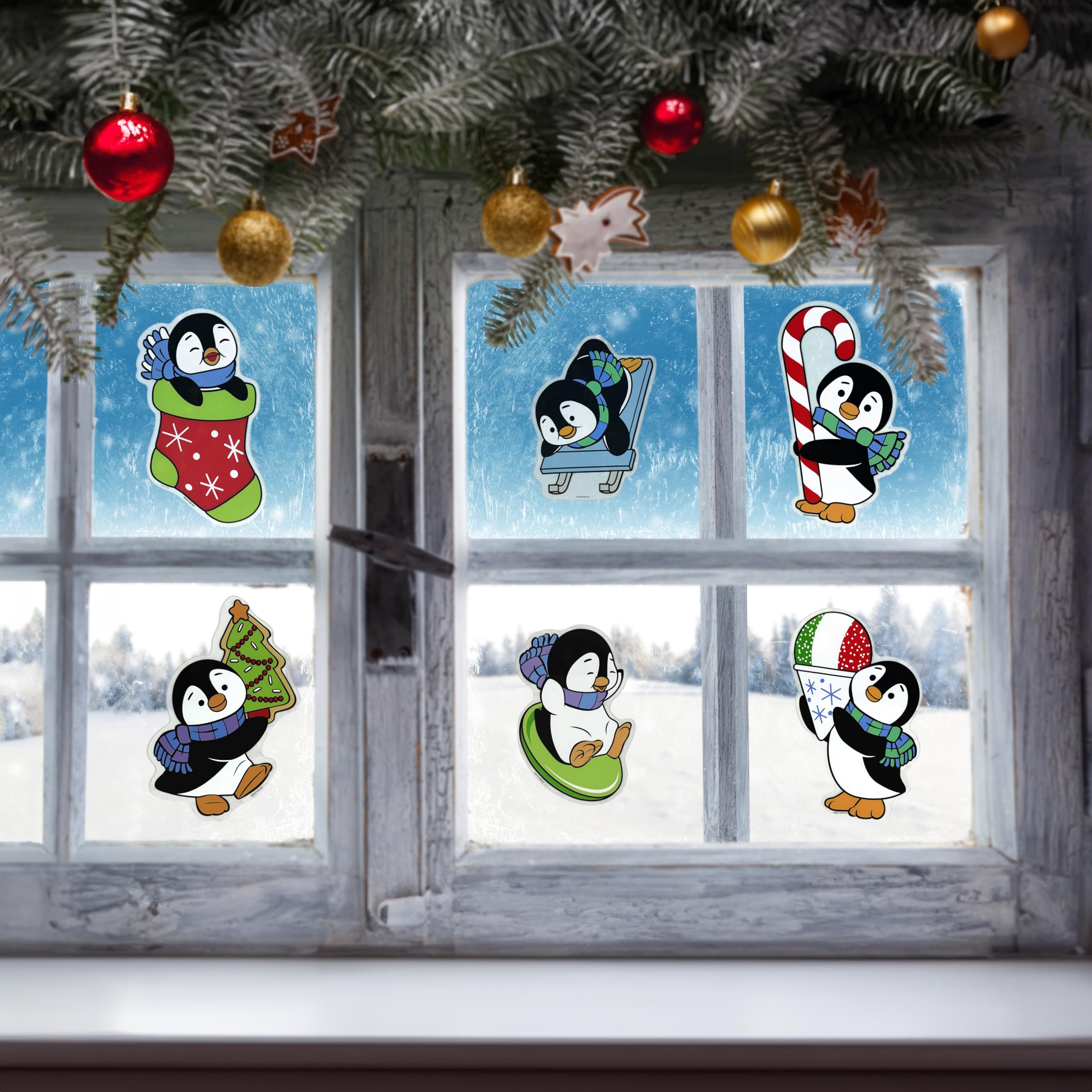 Hallmark Keepsake Playful Penguins Reusable Gel Window Clings Set of 6