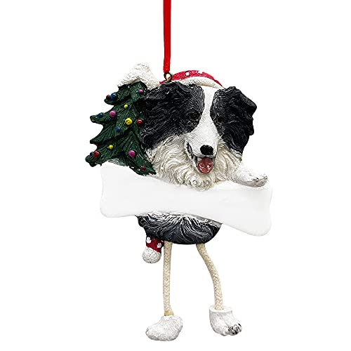Border Collie Ornament with Unique "Dangling Legs" Hand Painted and Easily Personalized Christmas Ornament