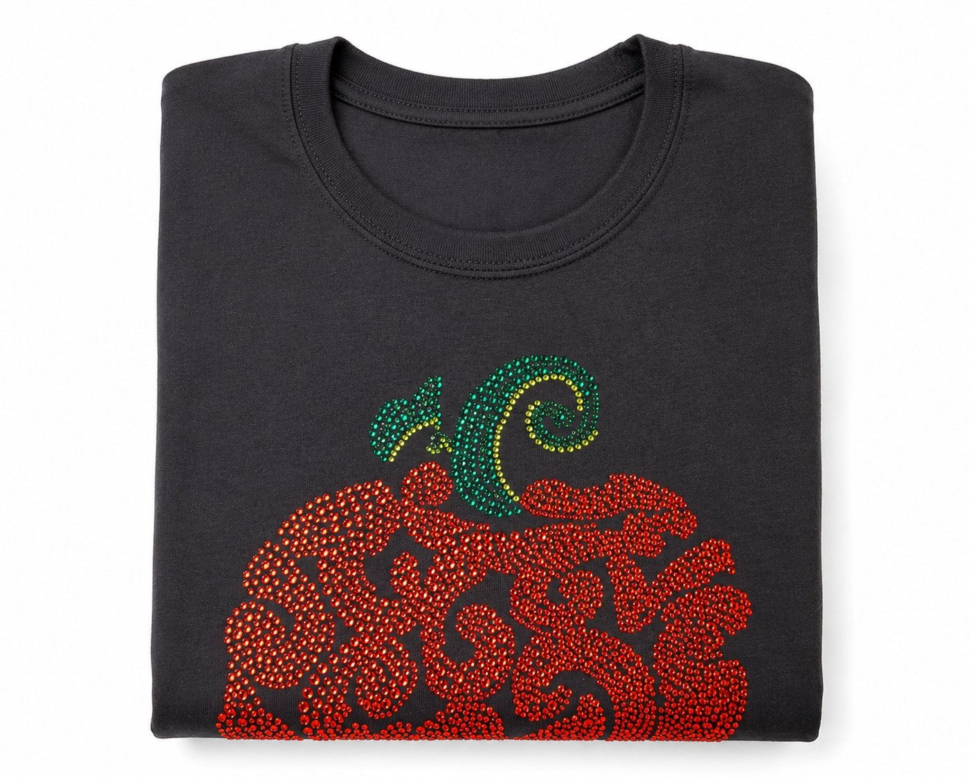 Extra Extra Large Rhinestone Pumpkin Swirl Distinct Long Sleeves T-shirt