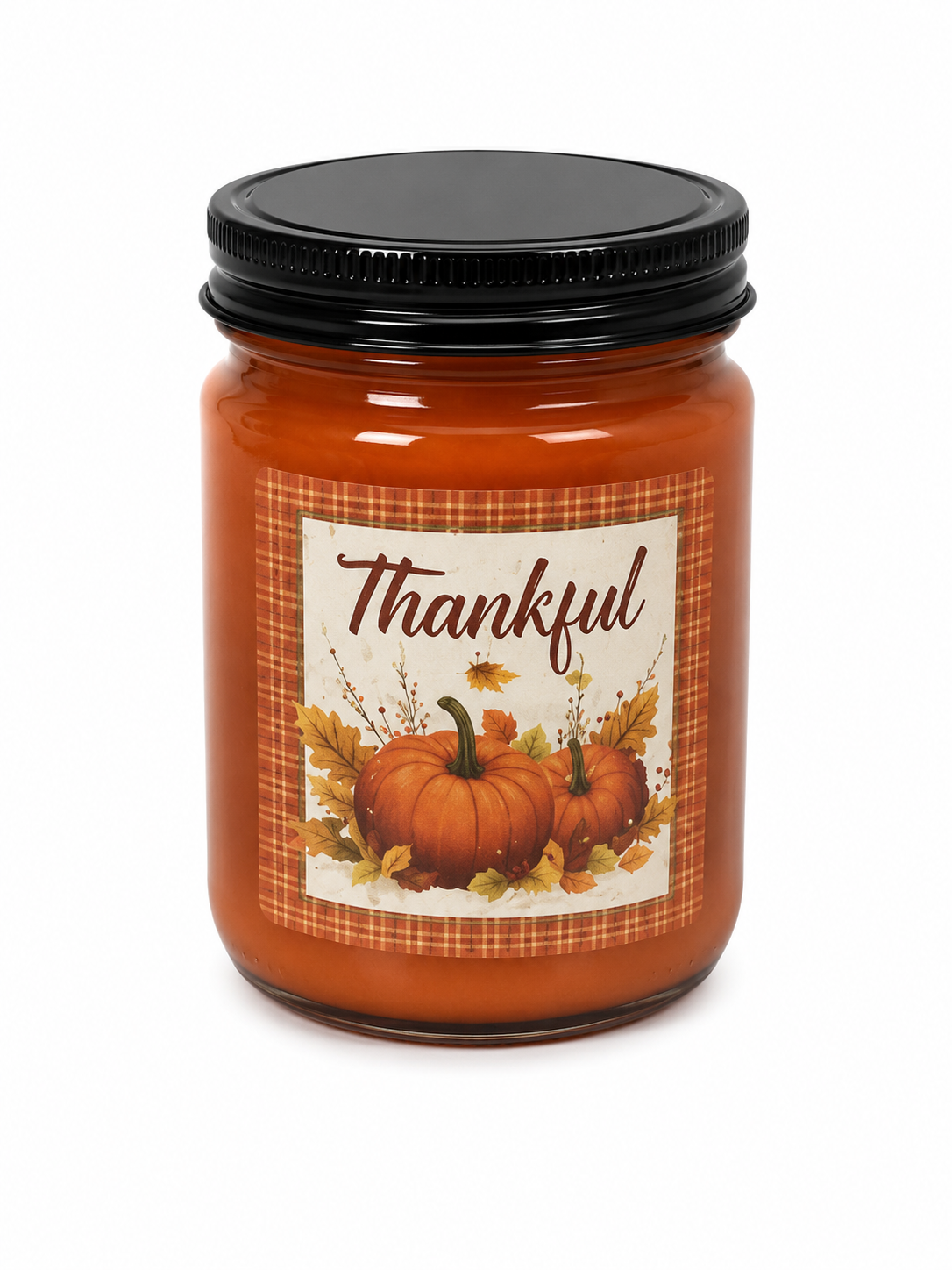 Thankful Pumpkin Jar Candle with Black Lid