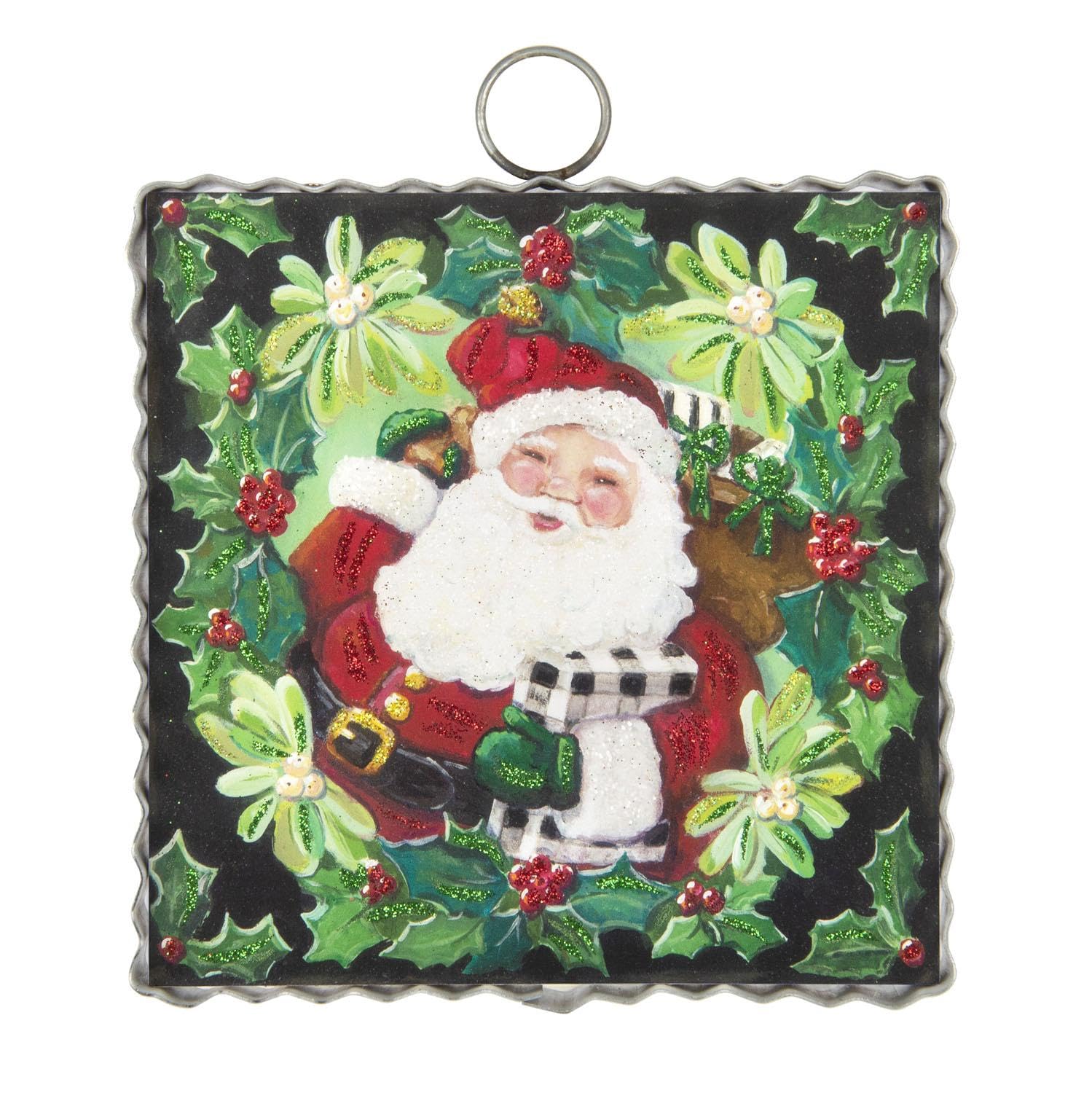 The Round Top Collection Mini Hamilton Holly Santa Crimped Metal Plaque