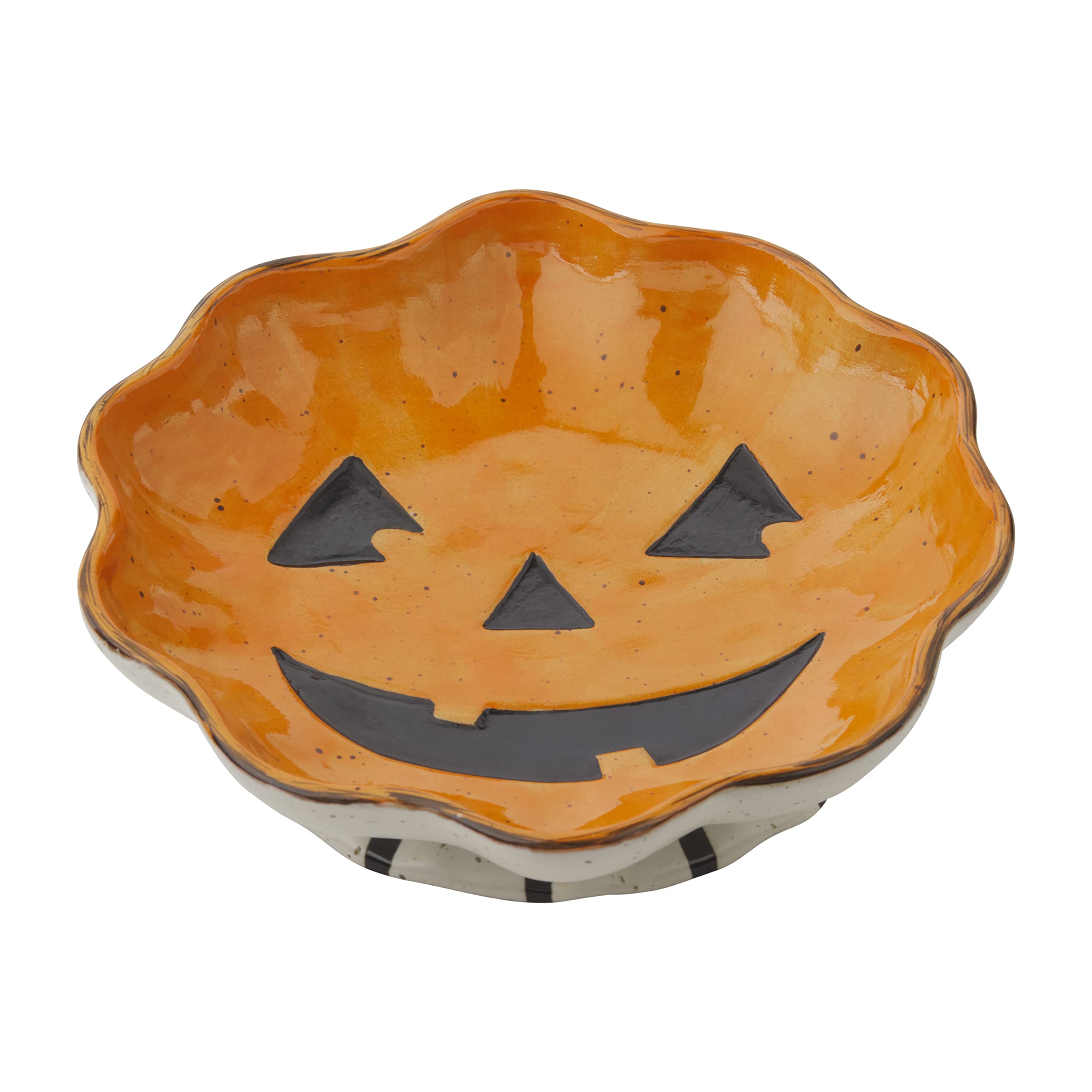 Mud Pie Halloween Stoneware Candy Bowl Dish, Pumpkin, 2 1/4" x 8 3/4"