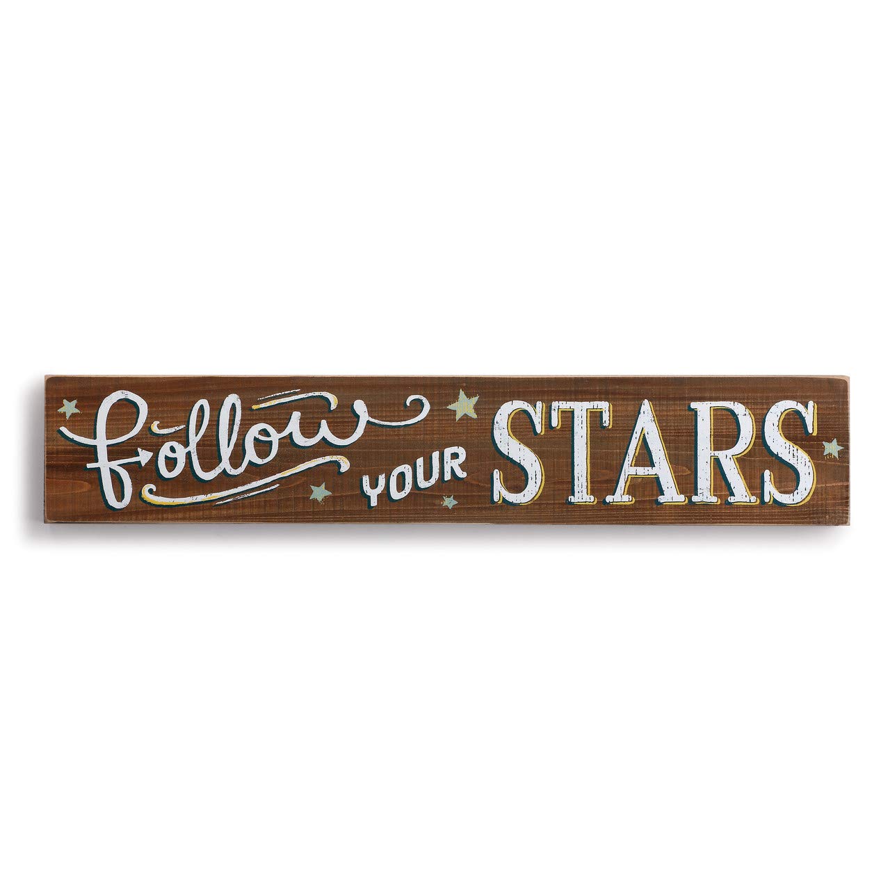 Rustic Wood "Follow Your Stars" Wide Horizontal Wall Plank Sign Decor