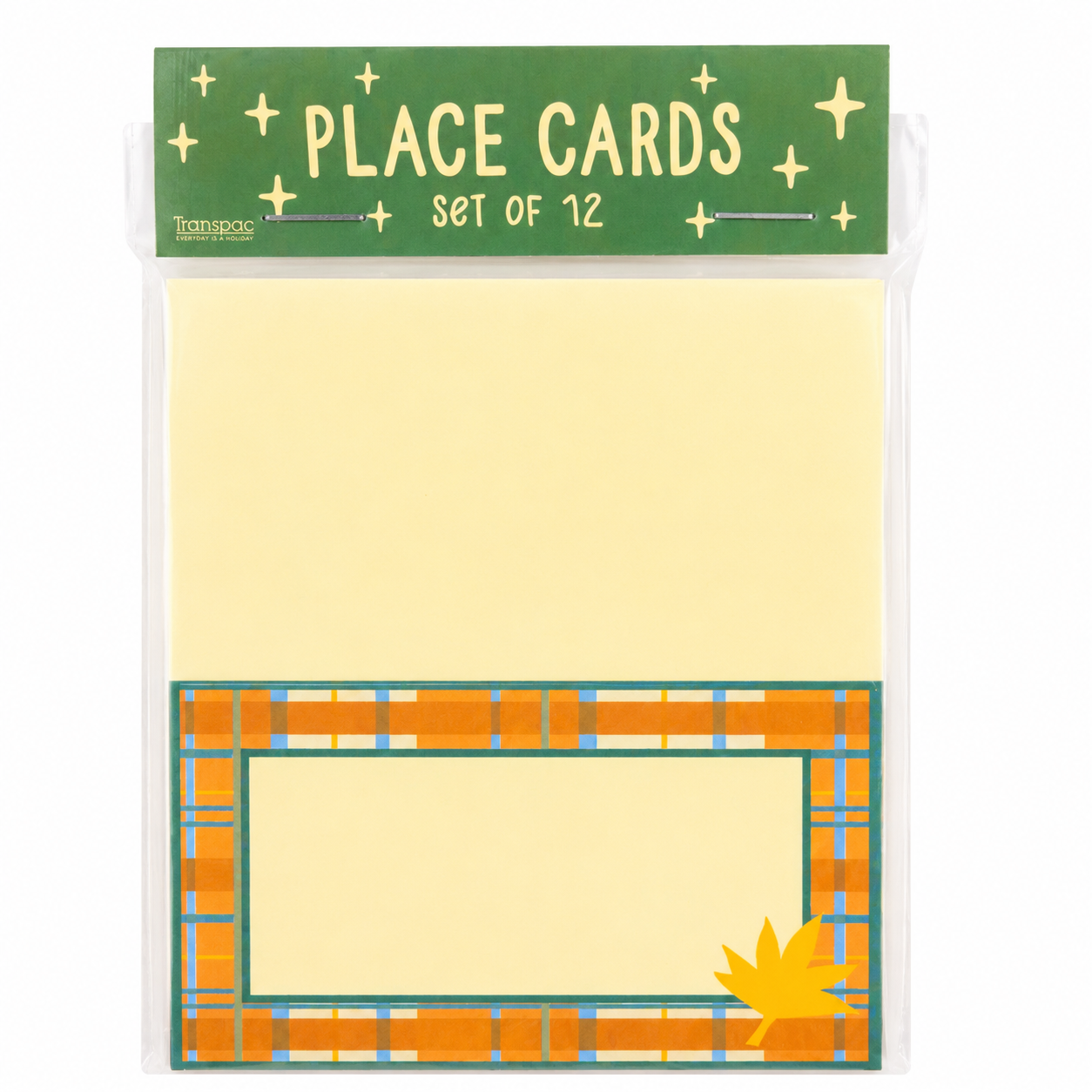 Transpac Thanksgiving Plaid & Maple Leaf Table Place Cards (Set of 12)