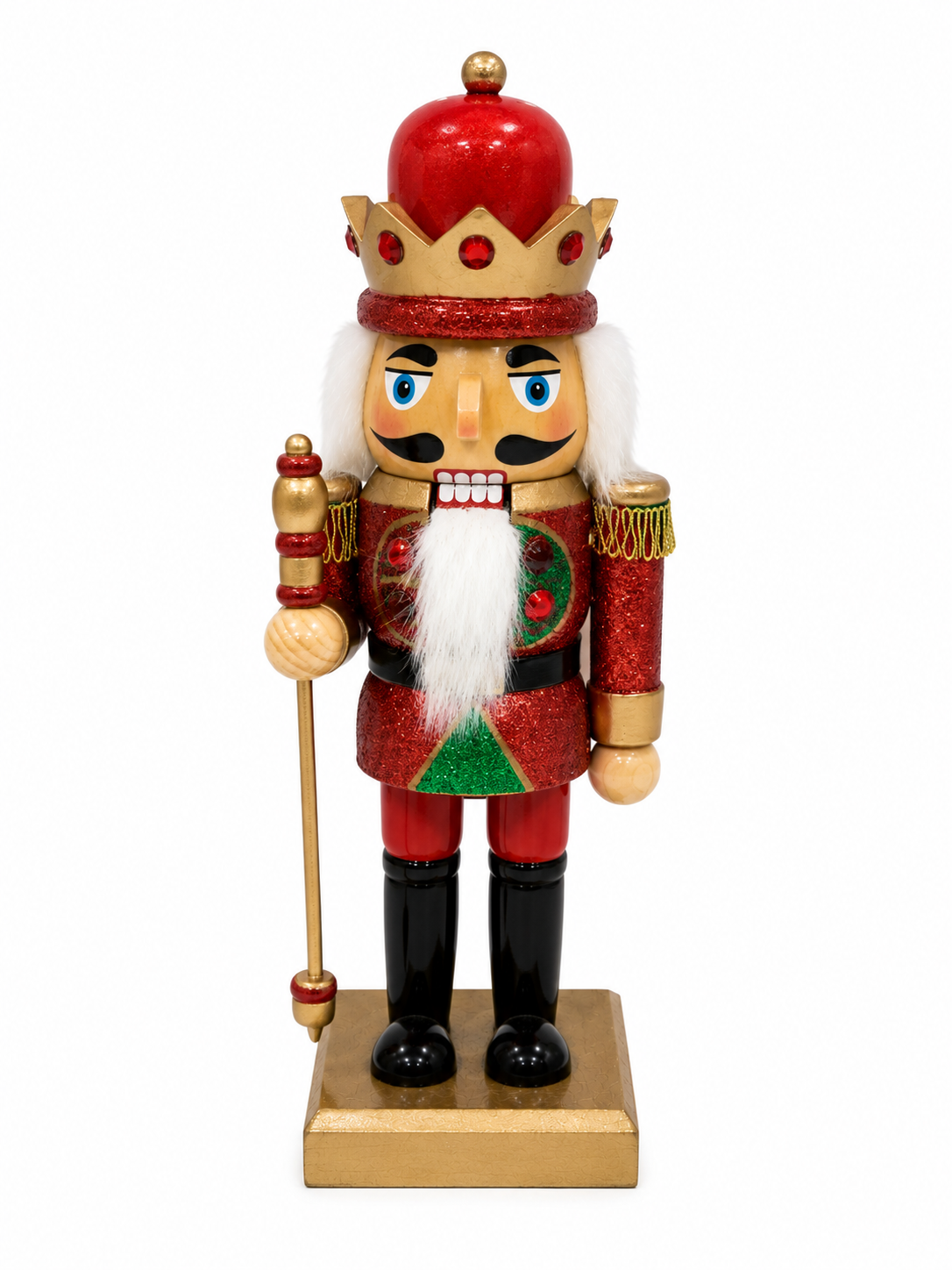Transpac Red Crown Hat Wooden Christmas Nutcracker King Figure with Scepter