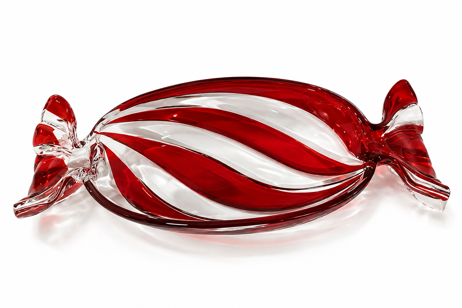 One Hundred 80 Degrees Red & Clear Swirl Glass Candy Wrapper Decorative Dish