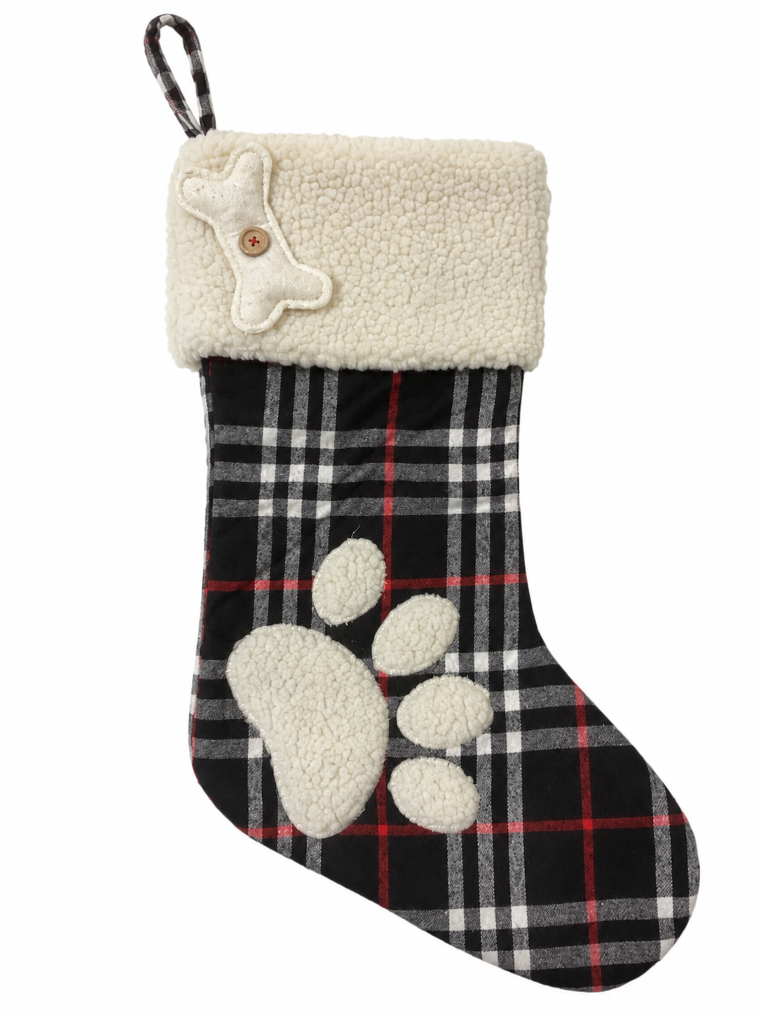 Transpac Plaid Dog Paw Christmas Stocking