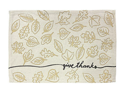 Give Thanks Thanksgiving Fall Fabric Placemats Set of 4 Gold Leaves 100% Washable Cotton