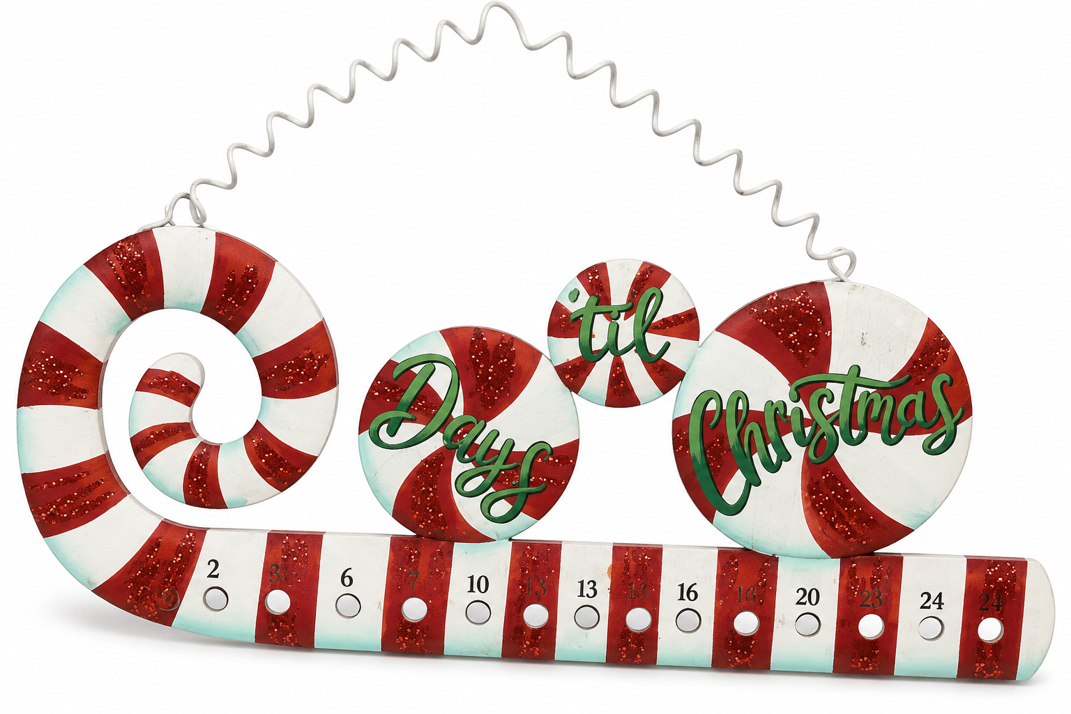 Peppermint Candy Cane Metal Christmas Advent Calendar Wall Hanging Decor