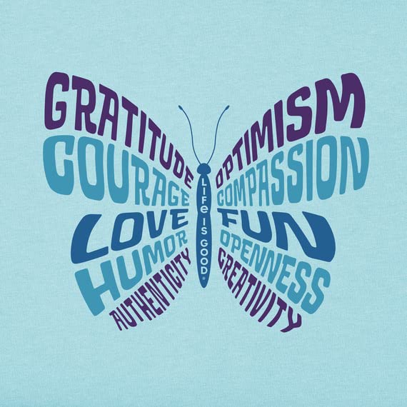Life is Good Women's Crusher Crew Neck T-Shirt (Superpower Butterfly - Beach Blue, Medium)