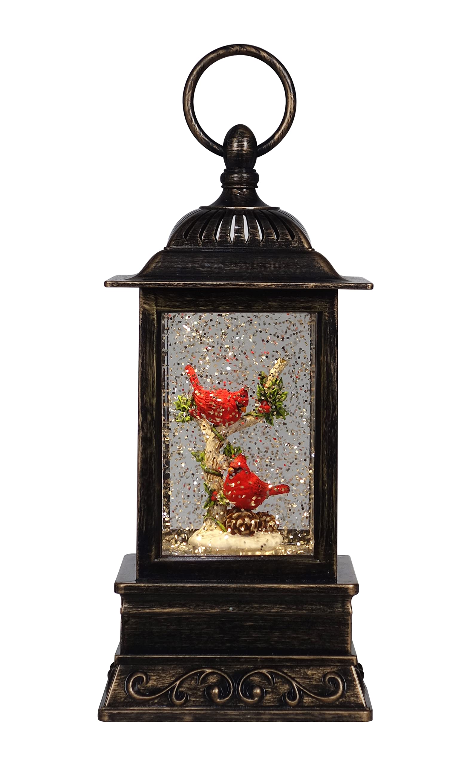 OPPORTUNITIES Decorative Christmas Lantern with Cardinal and Branch, 10.5 inch