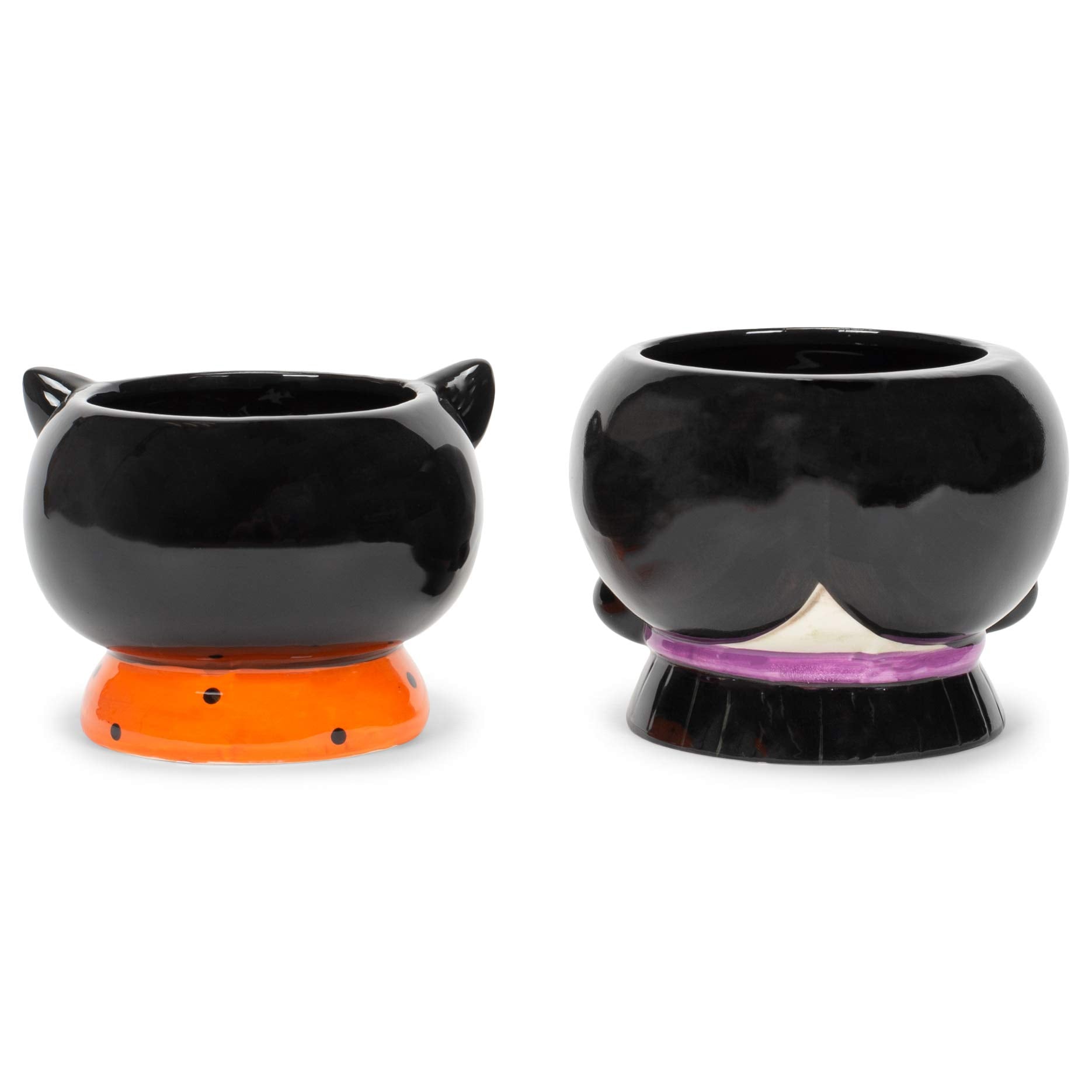 Cat and Witch Black 5 x 5 Dolomite Ceramic Halloween Dish Bowls Set of 2