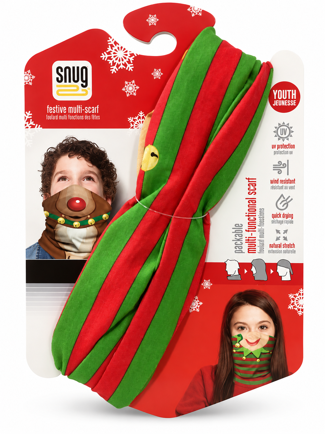 Snug Festive Multi-Scarf Youth Neck Gaiter - Holiday Elf Face Cover & Bandana
