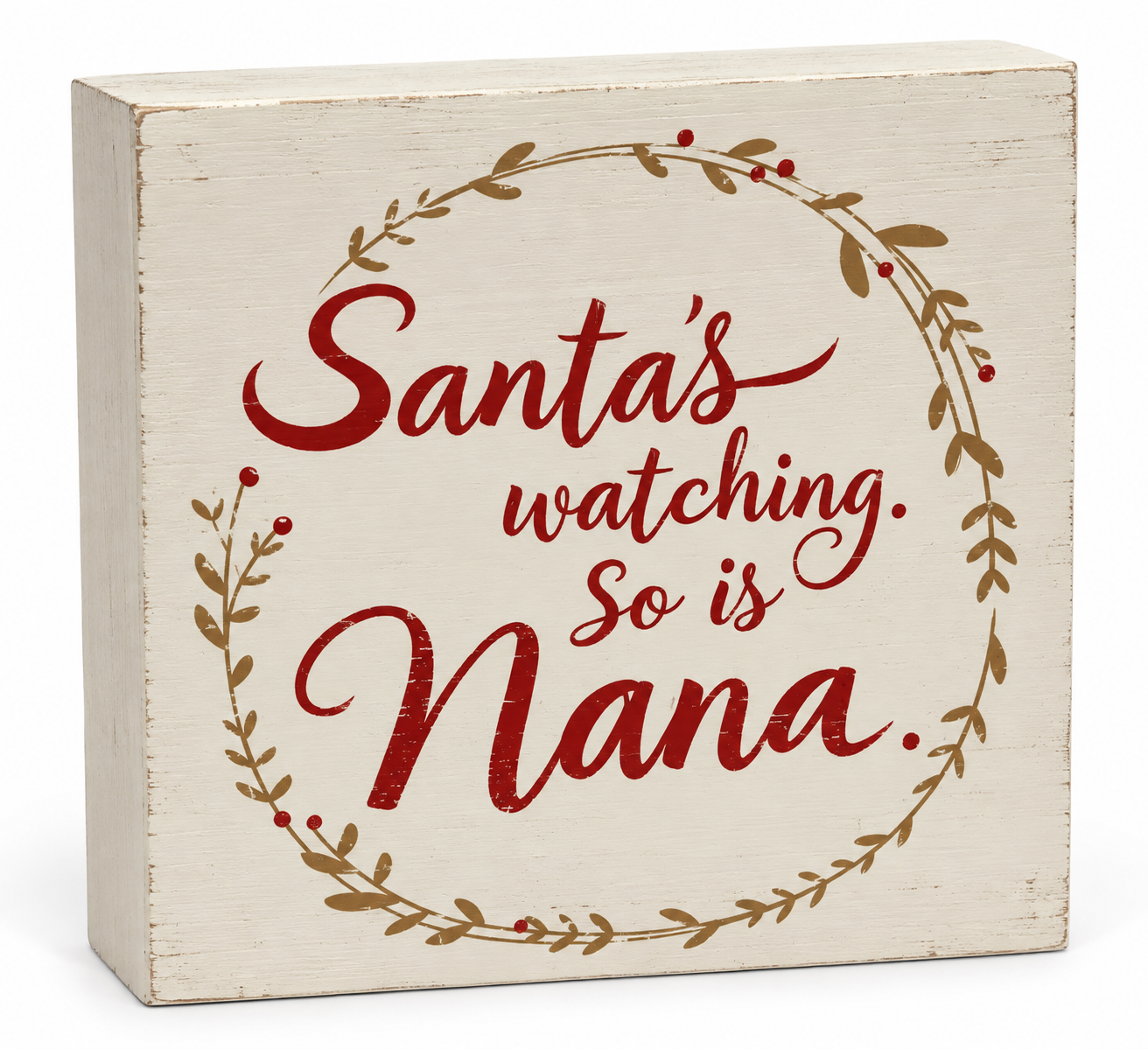 Hallmark "Santa's Watching. So is Nana." Wooden Block Tabletop Christmas Sign Decor