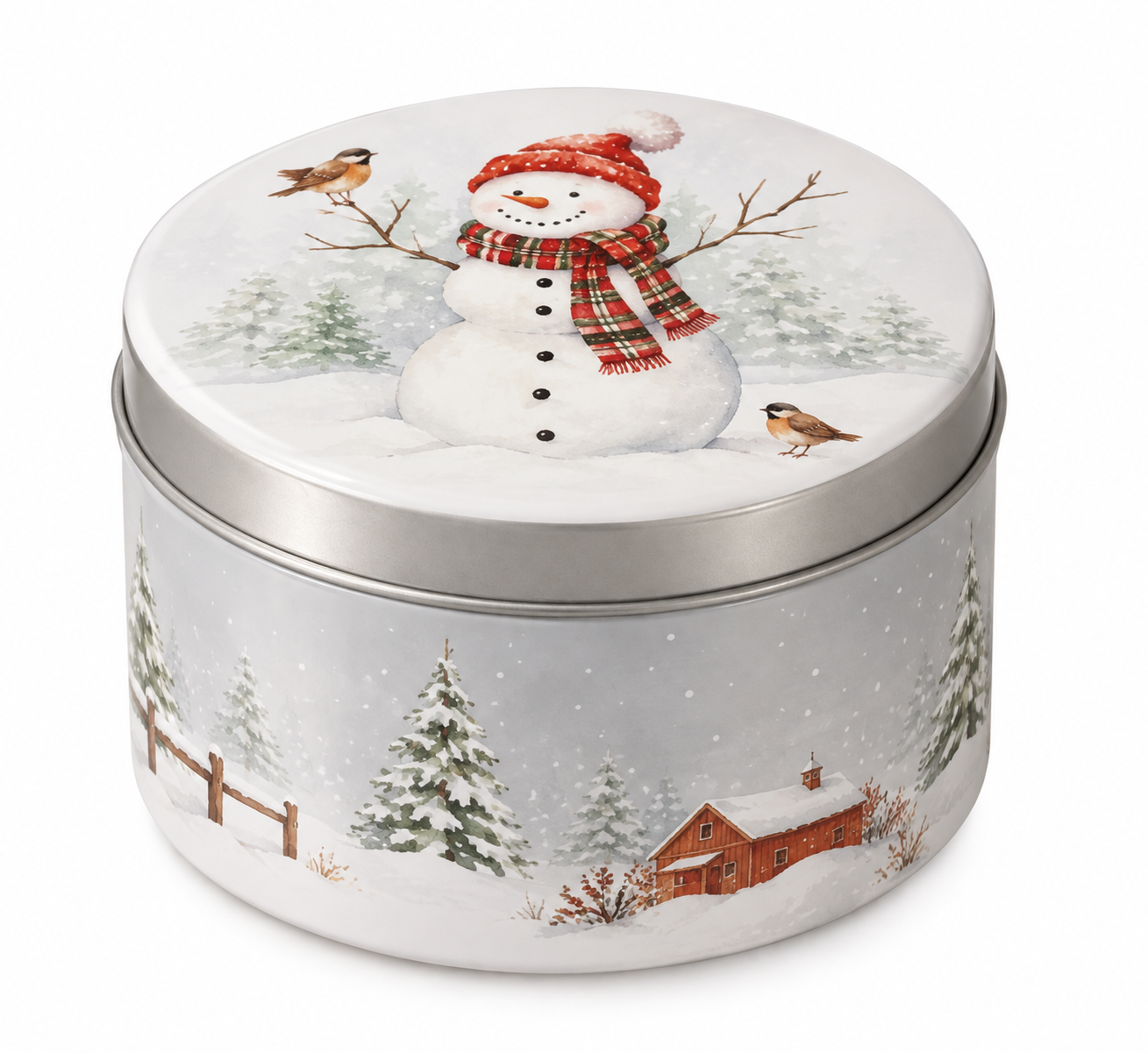 Snowman & Winter Birds Decorative Gerson Tin Wax Burning Candle