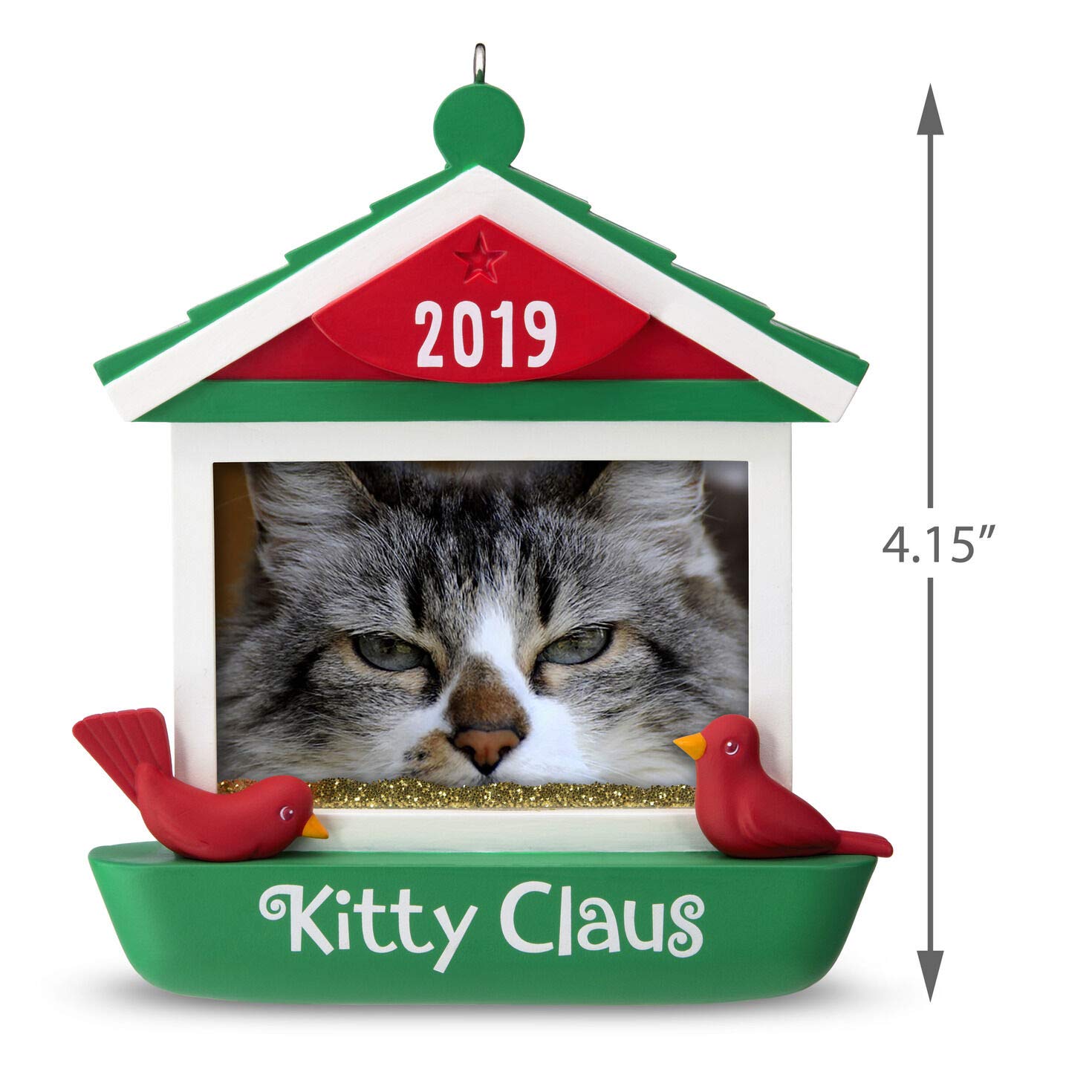 Hallmark Keepsake Christmas Ornament 2019 Year Dated Kitty Claus Cat in Bird Feeder Photo Frame,