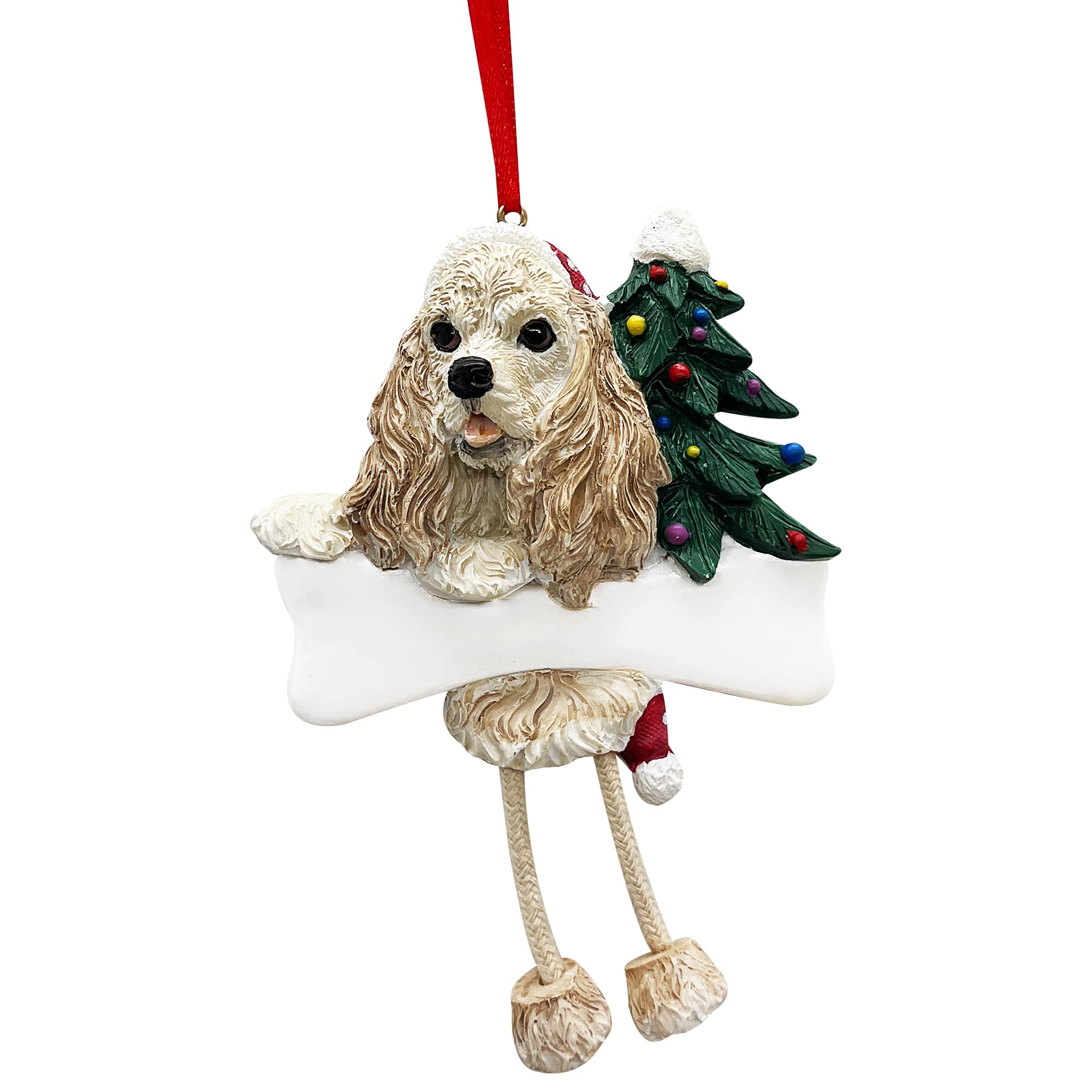 Cocker Spaniel Ornament Tan and White with Unique "Dangling Legs" Hand Painted and Easily Personalized Christmas Ornament