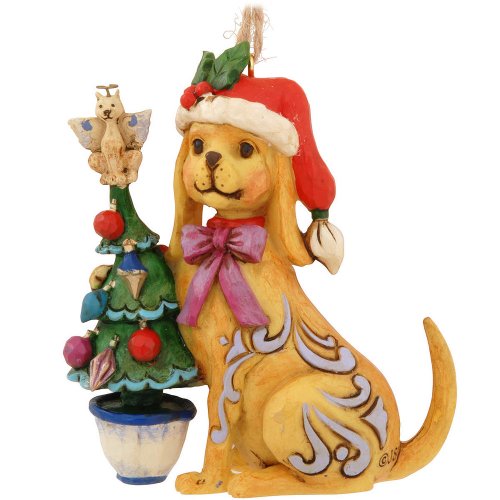 Enesco Jim Shore Heartwood Creek Christmas Dog with Tree Ornament, 3-3/4-Inch