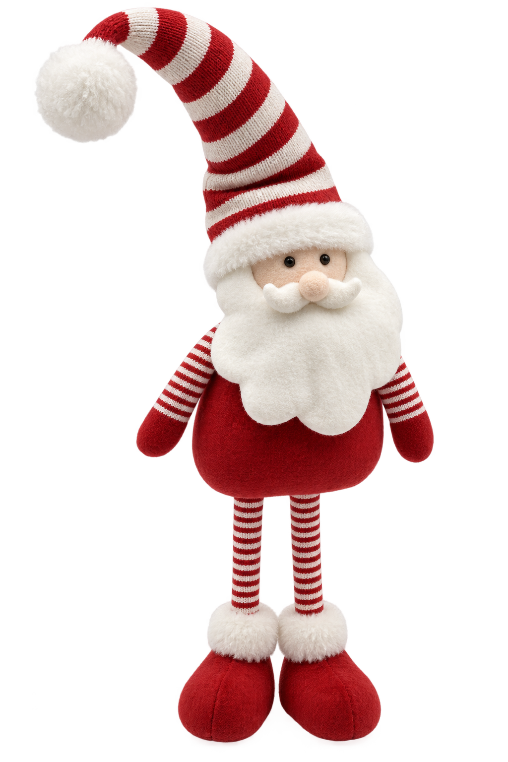 Plush Standing Santa Claus Christmas Shelf Sitter Figurine with Striped Knit Cap