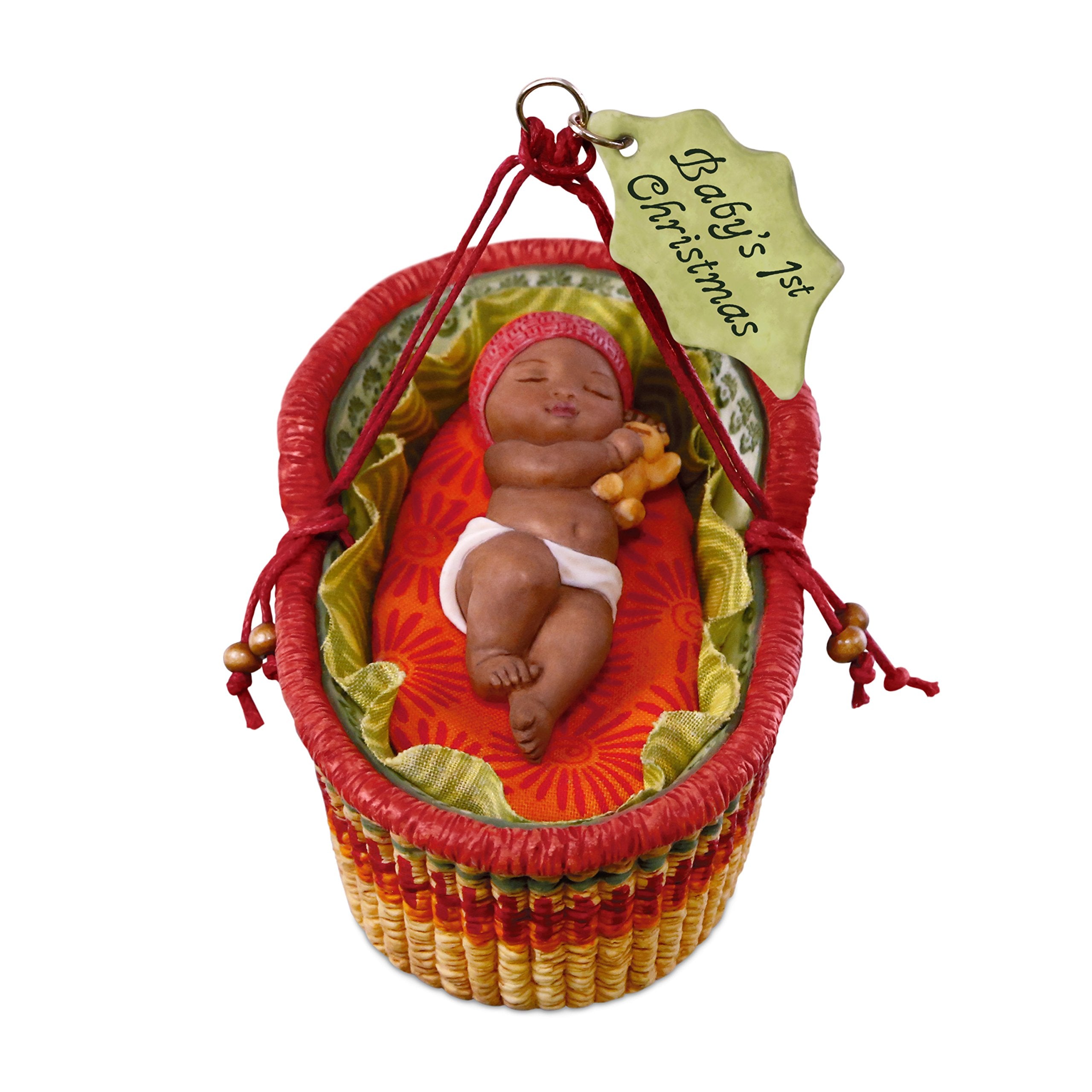 Hallmark Keepsake Ornament 2018 Year Dated, African American Baby's First Christmas, Porcelain, Basket