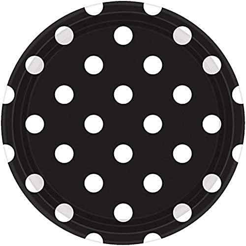 Amscan Tableware Collection, Dots Round Plates Party Supplies, 9", Black