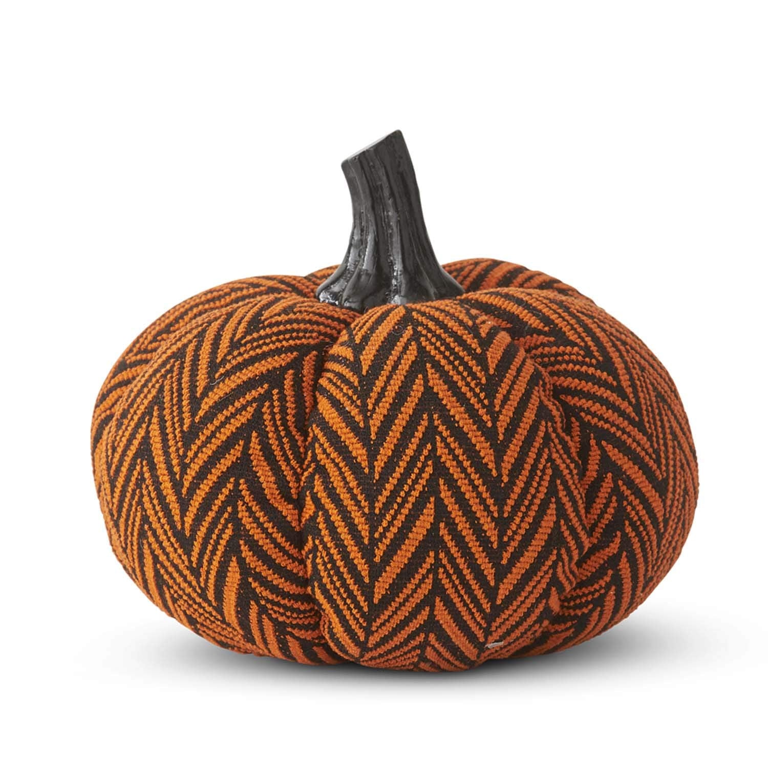 Orange and Black Herringbone Cloth-Resin Pumpkin Decoration