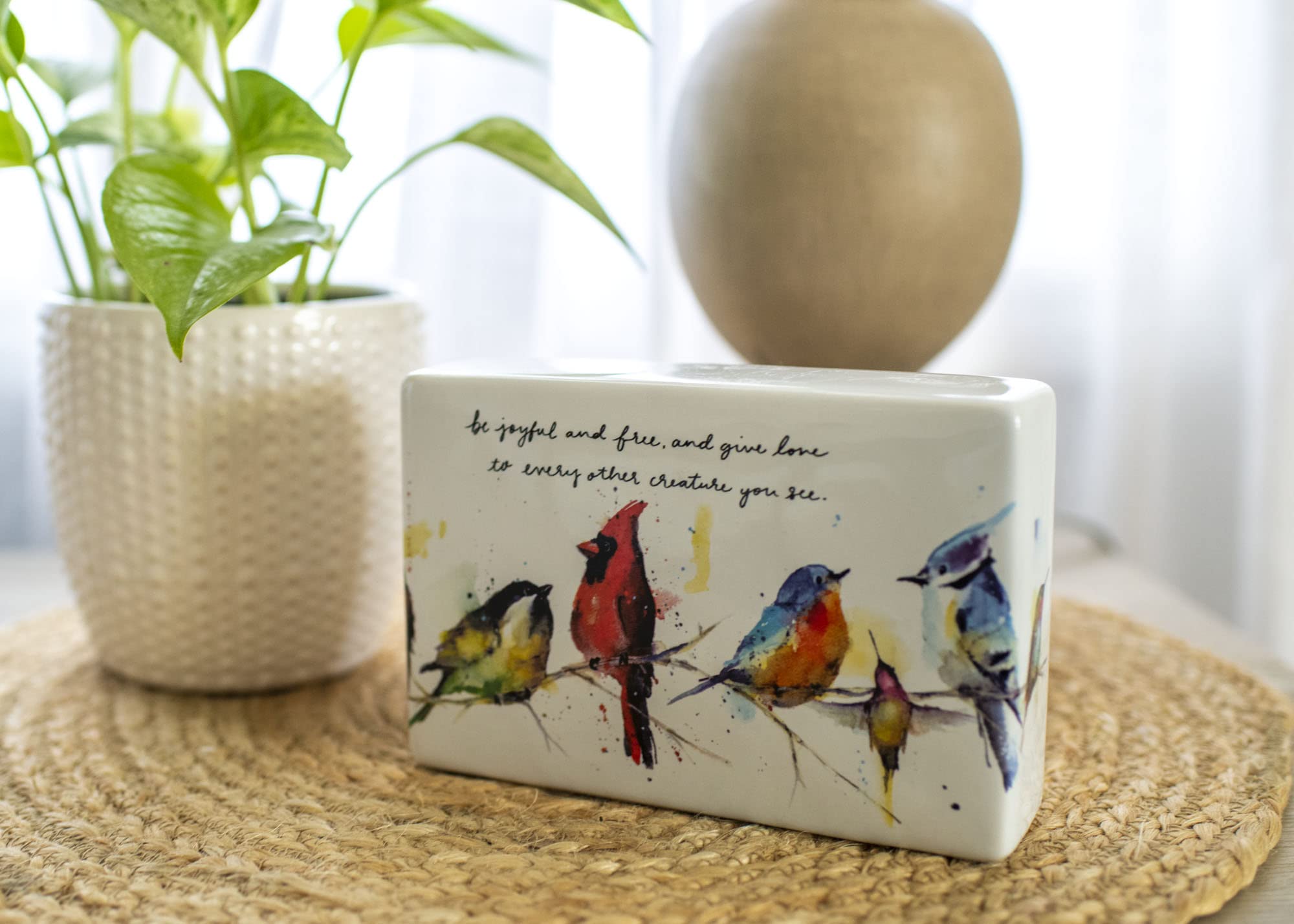 DEMDACO Dean Crouser Little Birds Watercolor 6 x 4 Ceramic Stoneware Decorative Sign Plaque
