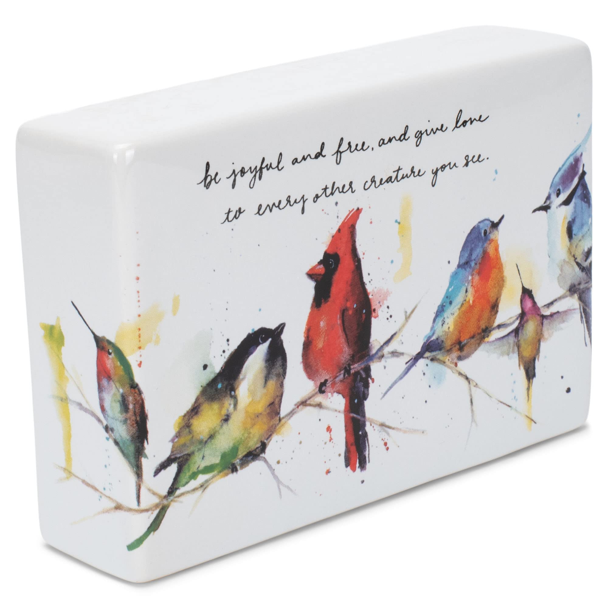 DEMDACO Dean Crouser Little Birds Watercolor 6 x 4 Ceramic Stoneware Decorative Sign Plaque