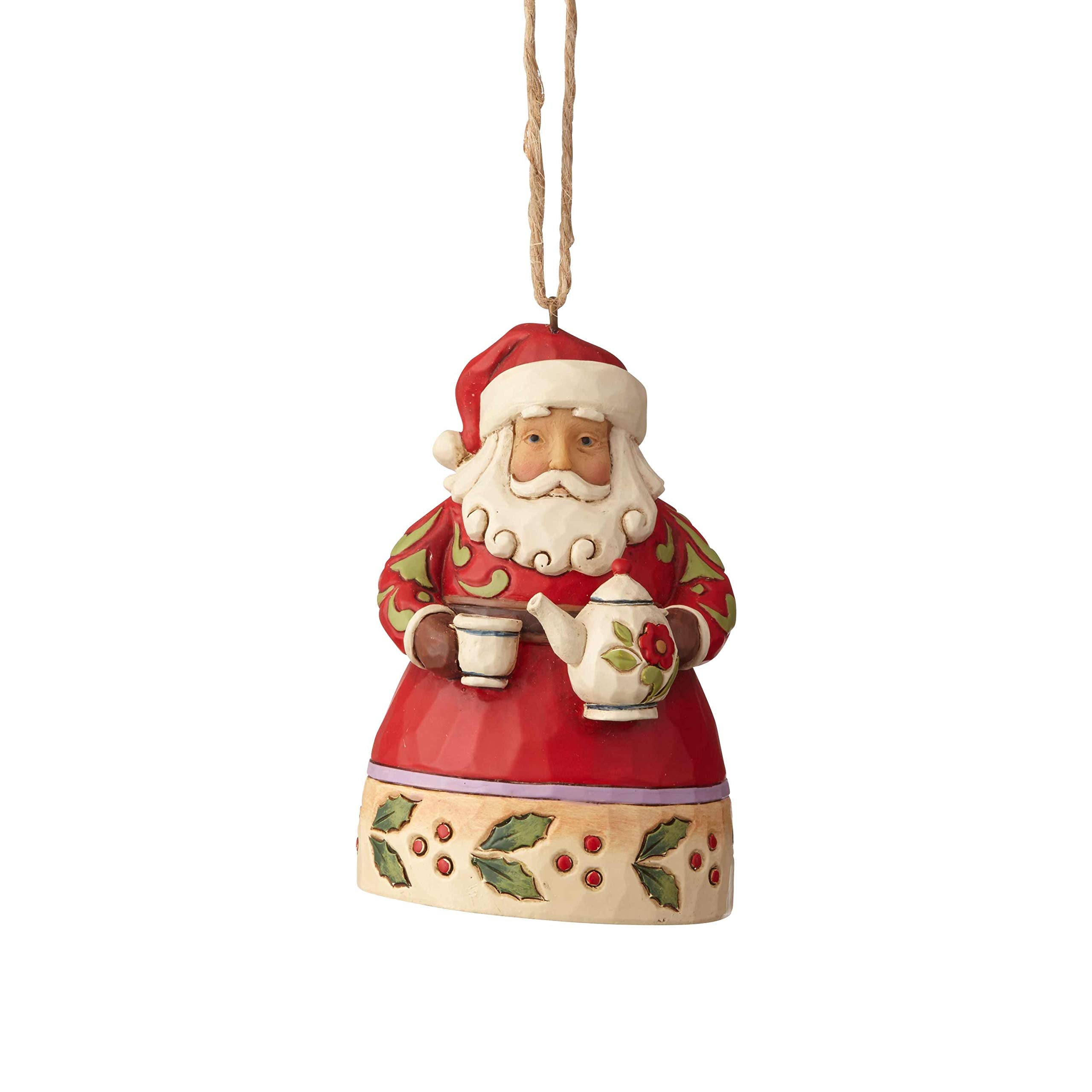 Enesco Jim Shore Heartwood Creek Mini Santa with Teapot Hanging Ornament, 3.75", Multicolor