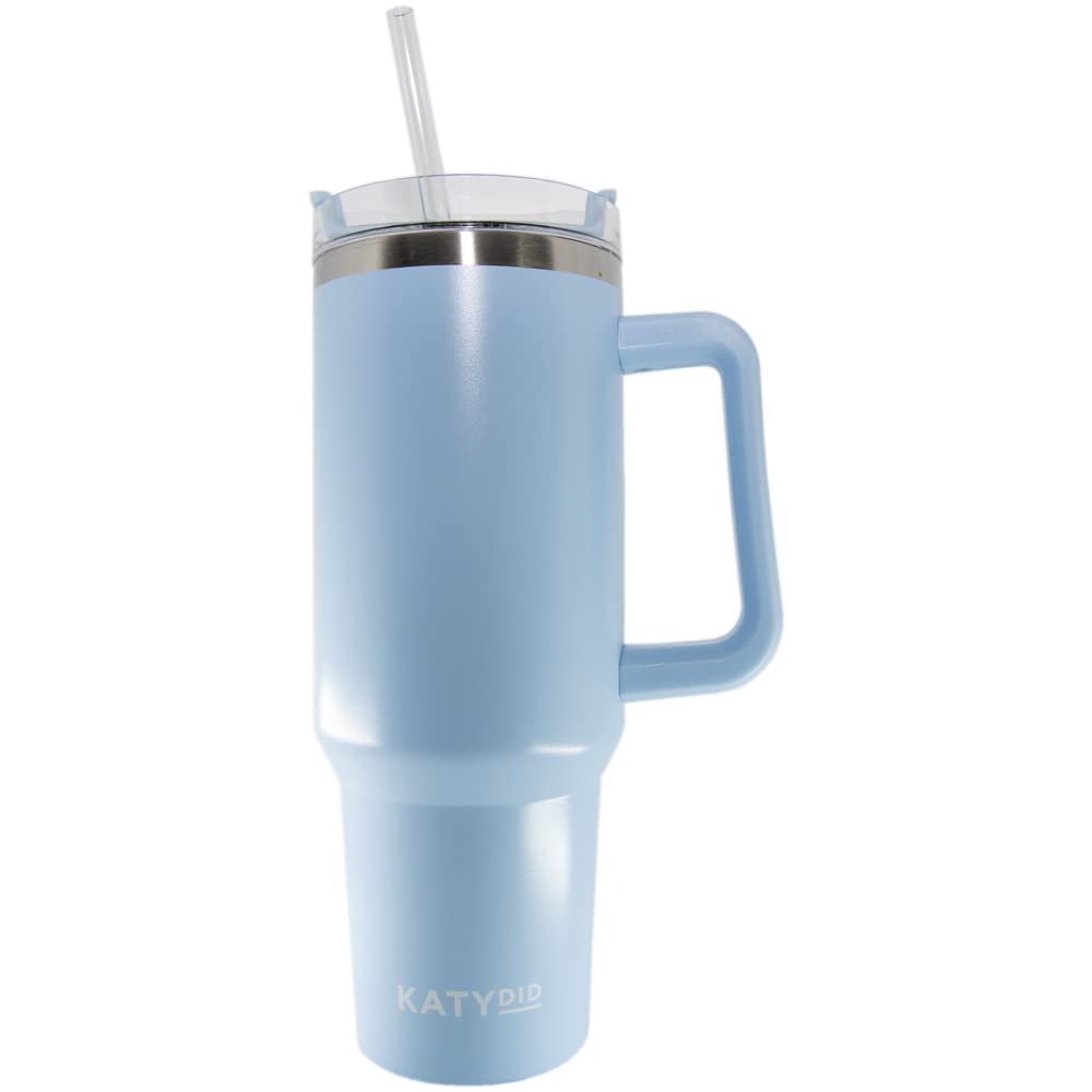KATYDID 40oz Stainless Steel Tumbler with Handle and Straw - Dishwasher Safe Insulated Tumbler for All-Day Hot or Cold Coffee, Water, Tea, Smoothies and More (Light Blue)