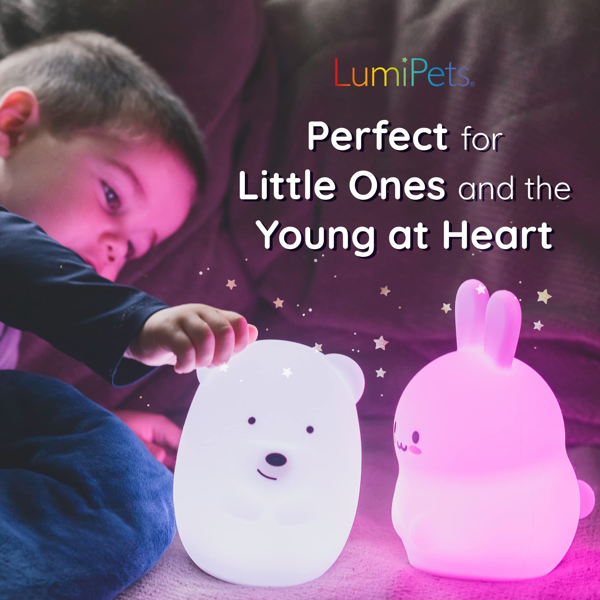 LED Nursery Night Lights for Kids: LumiPets Cute Animal Silicone Baby Night Light with Touch Sensor and Remote - Portable and Rechargeable Infant or Toddler Cool Color Changing Bright Nightlight Lamp