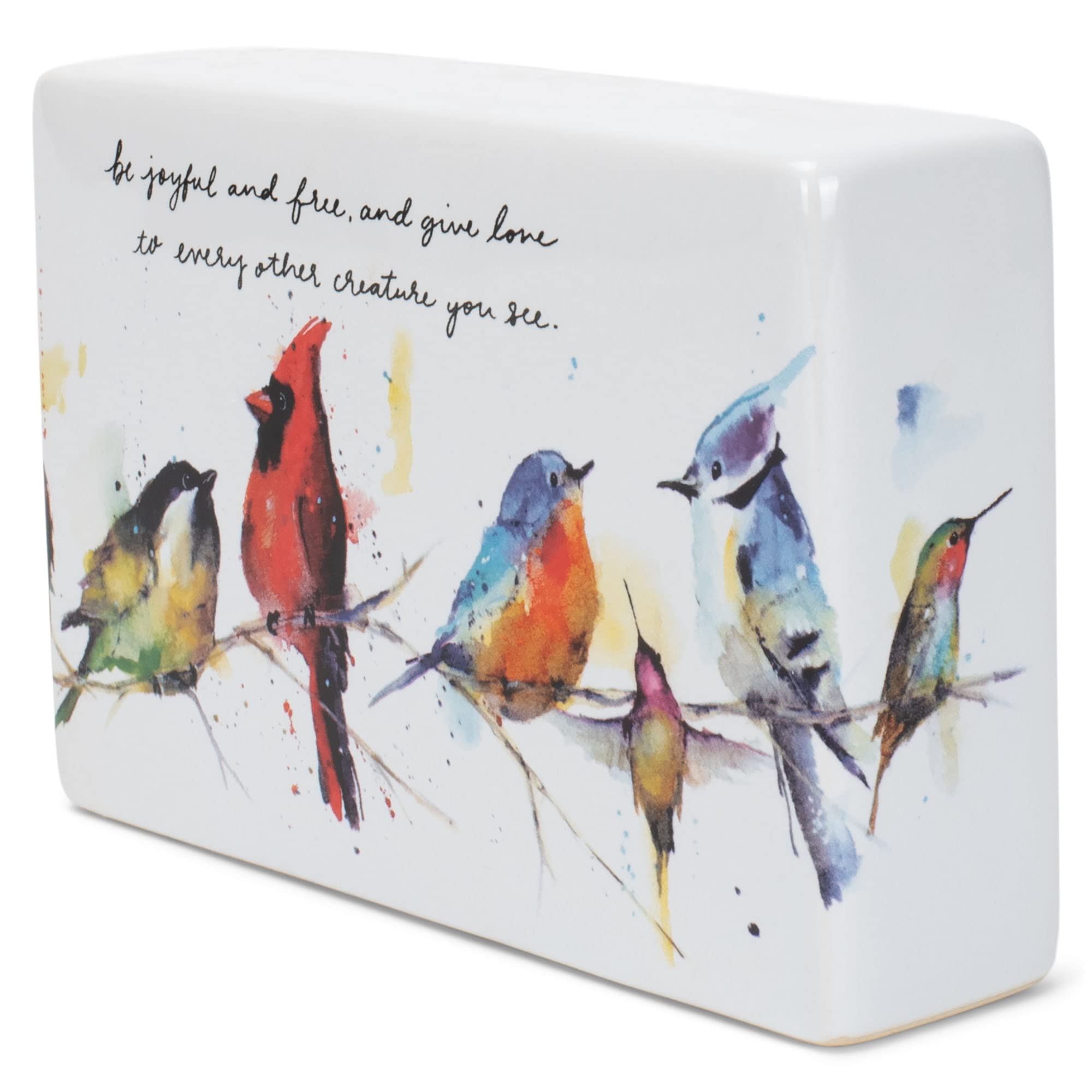 DEMDACO Dean Crouser Little Birds Watercolor 6 x 4 Ceramic Stoneware Decorative Sign Plaque