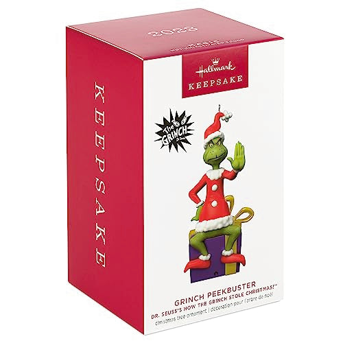 Hallmark Keepsake Christmas Ornament 2023, Dr. Seuss's How the Grinch Stole Christmas! Grinch Peekbuster Ornament With Motion-Activated Sound, Gifts for Grinch Fans