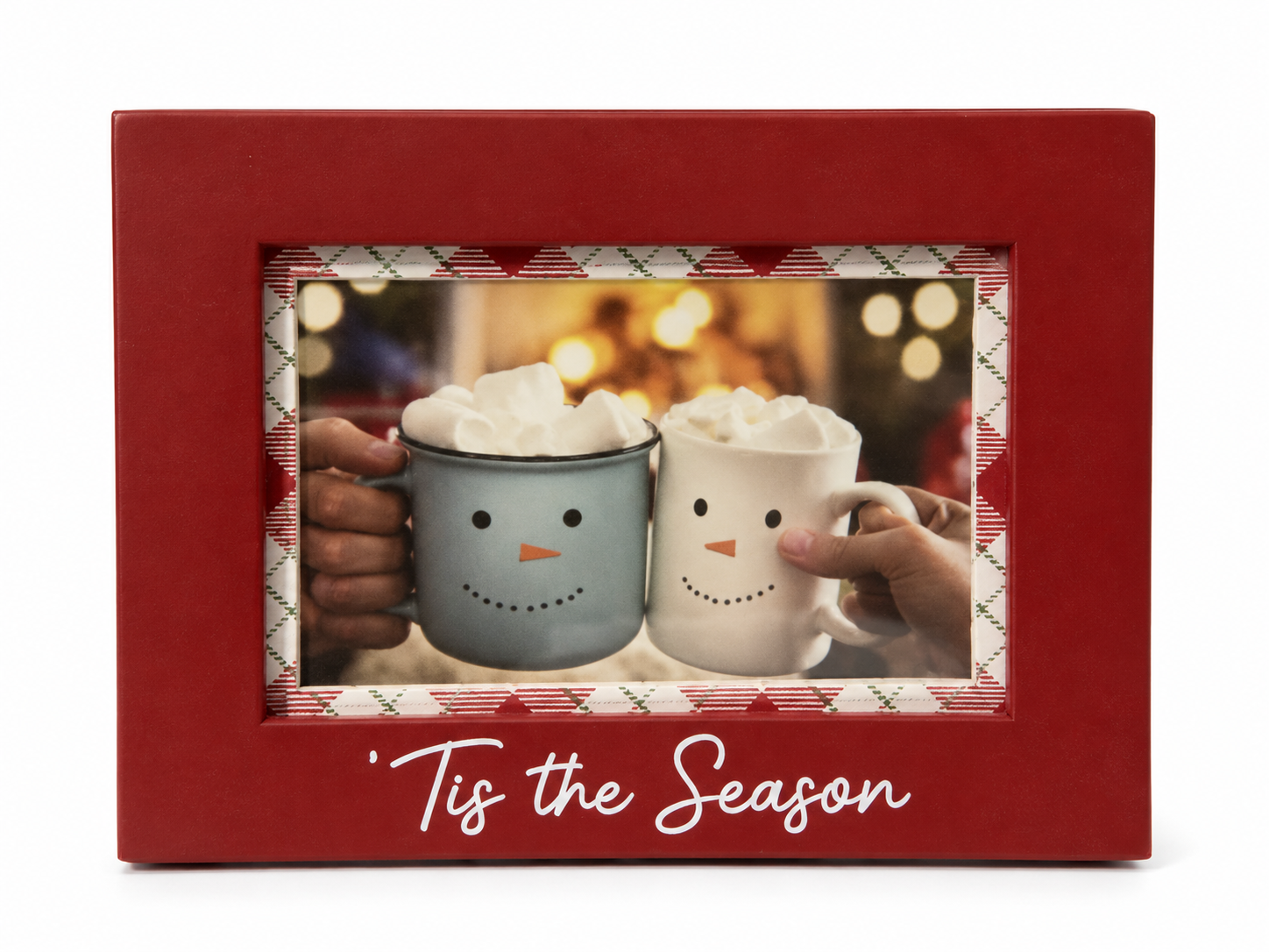 Red Wood Holiday Picture Frame Tis The Season Plaid Border 4x6 Tabletop Frame