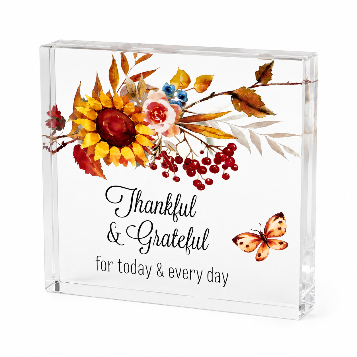 Ganz "Thankful & Grateful" Glass Plaque Decor Block